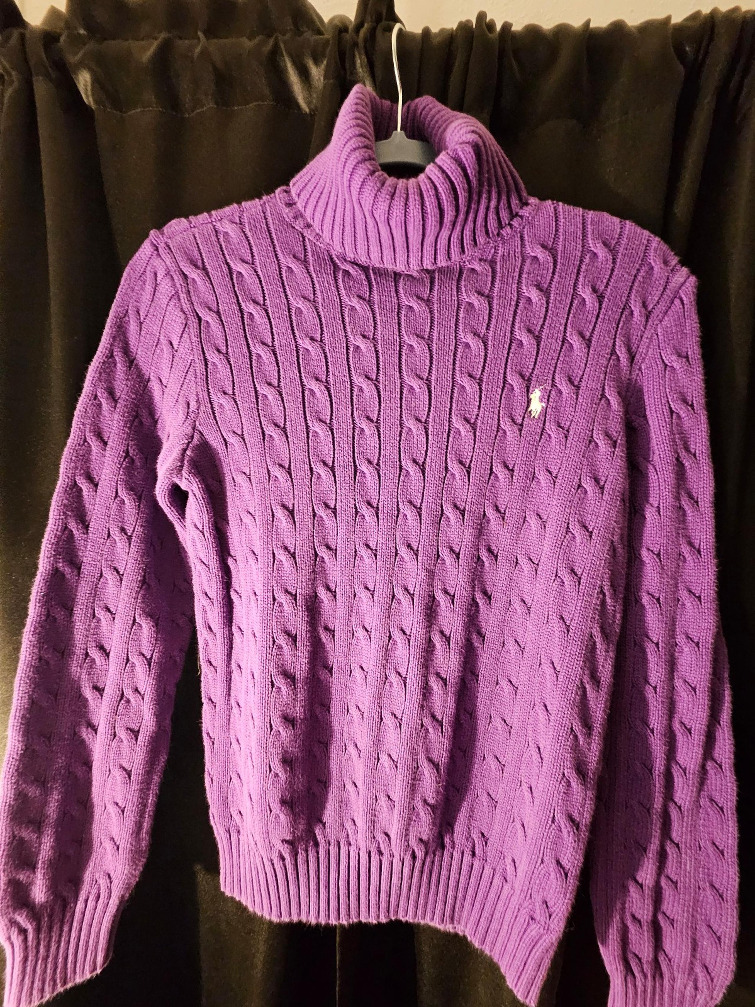 Ralph Lauren Sport Turtleneck Sweater Women Small Purple Cable Knit Preppy Y2K