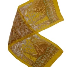 Sheer Silk Scarf Vintage 70s Oblong Girls Under a Tree Golden Yellow