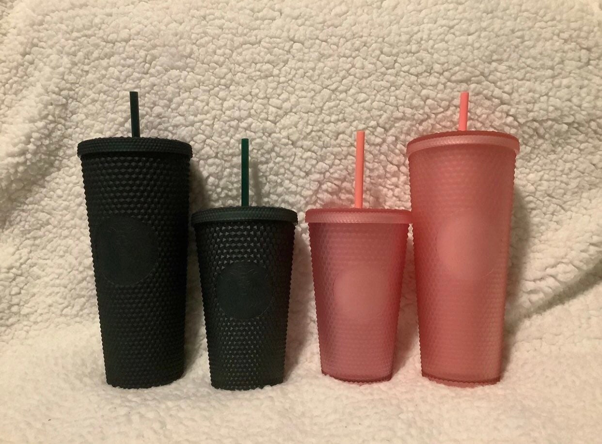 Starbucks Set of Grande and Venti Lemonade Pink and Dark Green studded