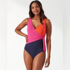 NWT Tommy Bahama Island Cays Colorblock Wrap-Front One-Piece Swimsuit