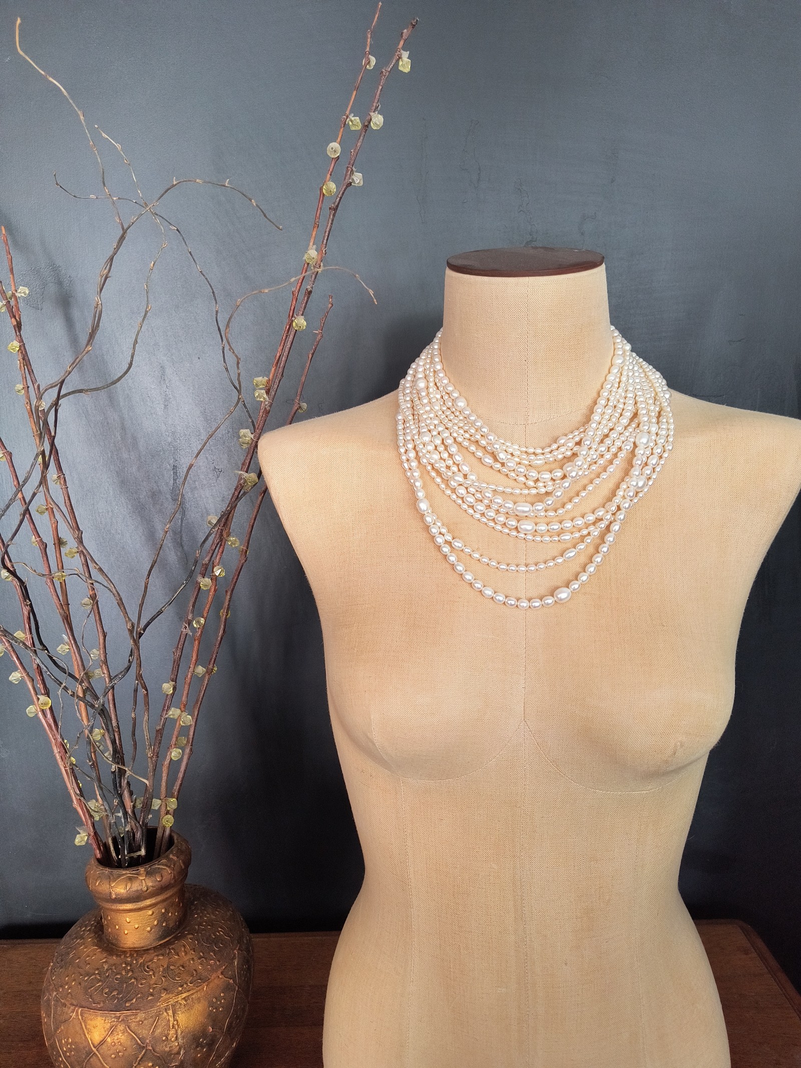 Cultured Pearl Multi-Strand Necklace With Sterling Silver,
