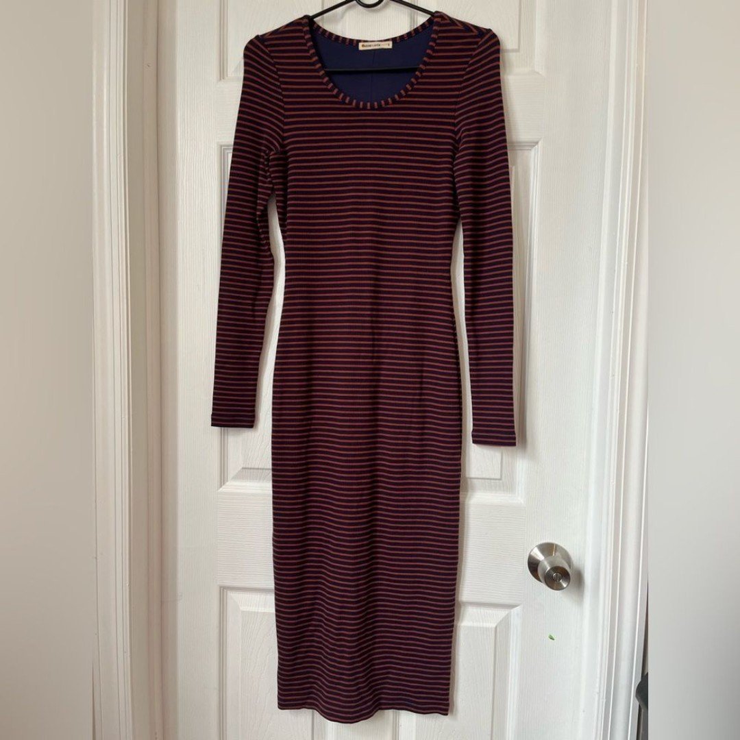 Marine Layer stripes Lexi Midi Dress in burgundy navy Size Small