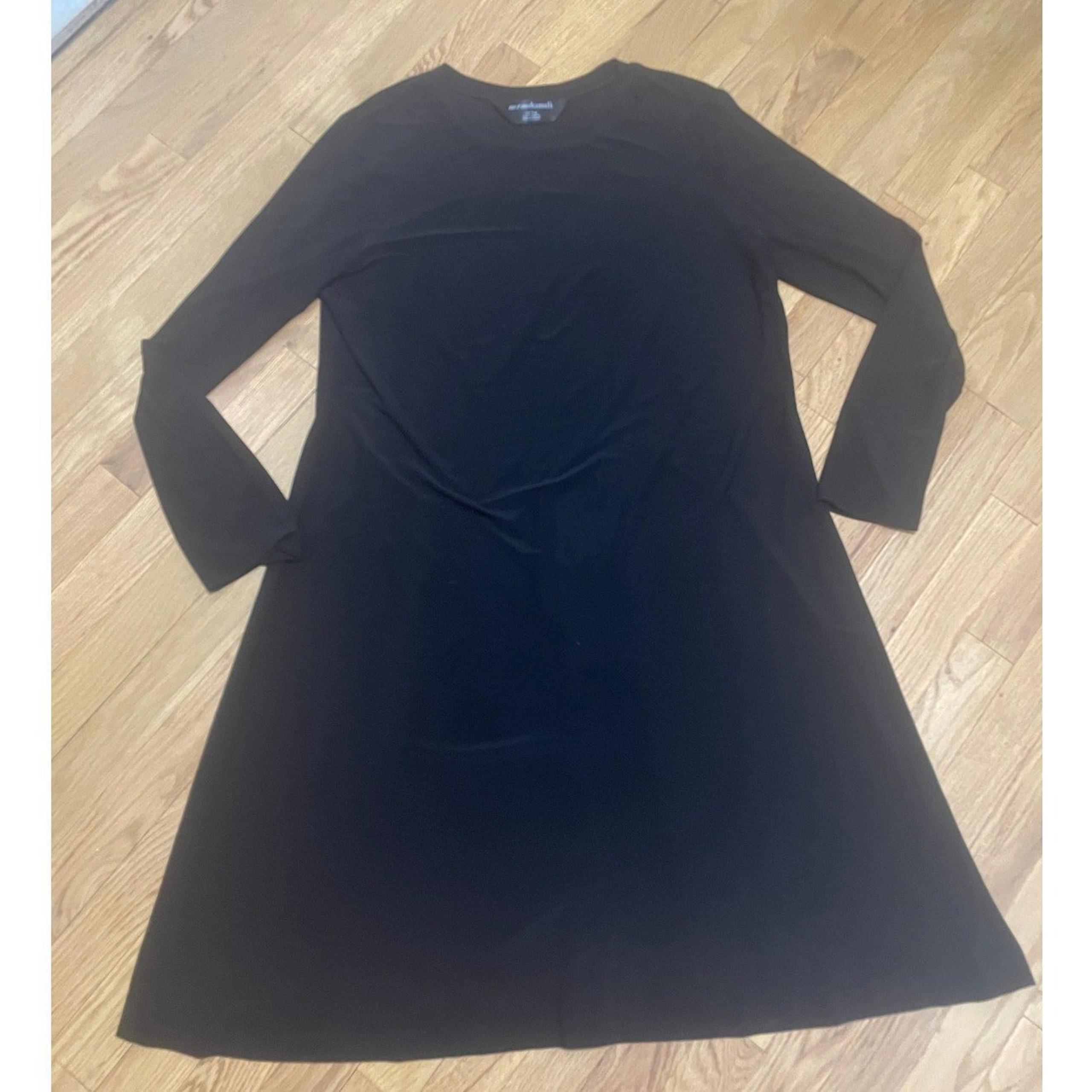 Norma Kamali Long Sleeve Black Midi Swing Minimalist Jersey Dress Women's XXL