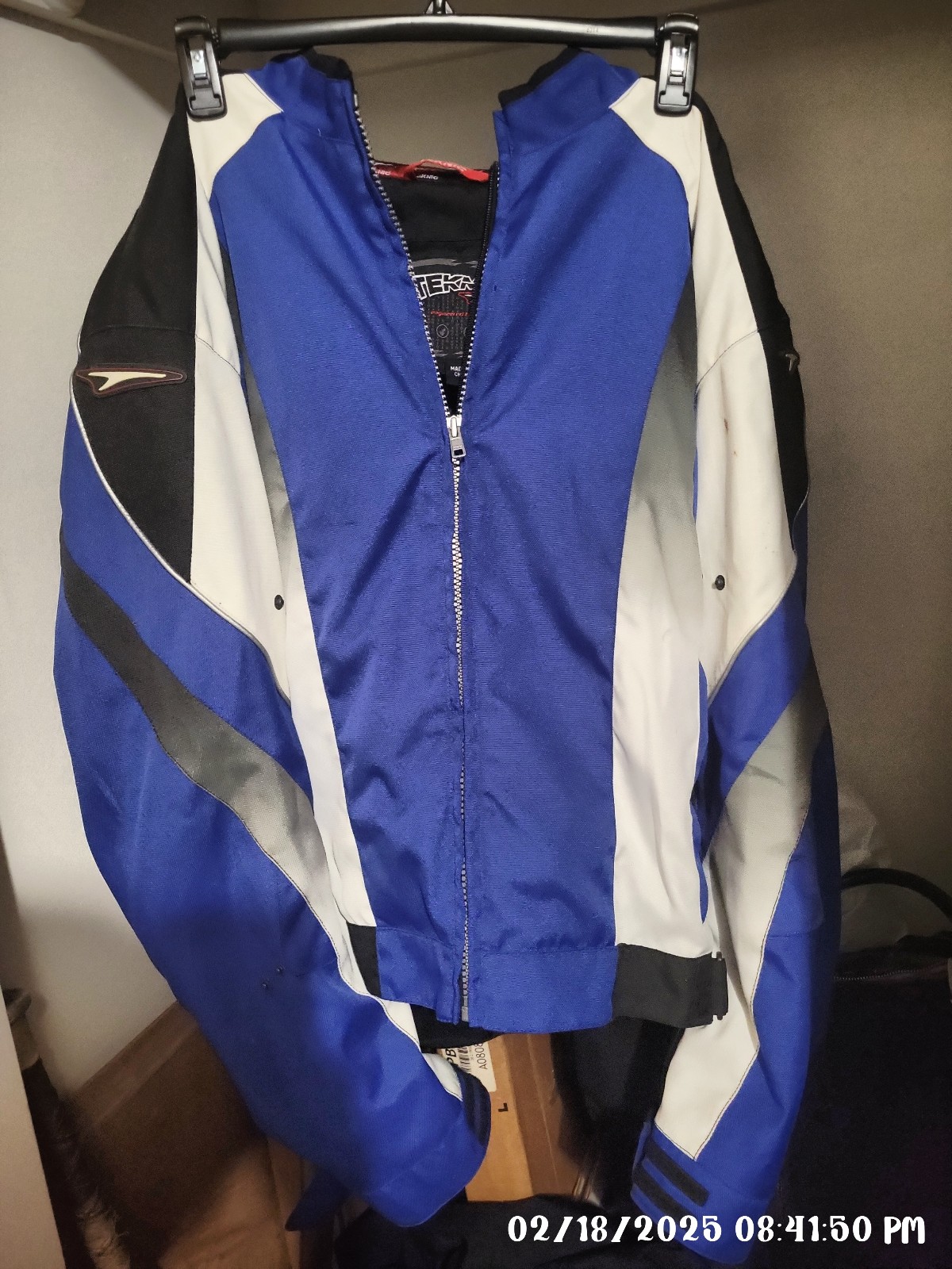 ★Teknic Racing Jacket Men's 48 Blue White Zip Up Padded Motorcycle Riding Jacket