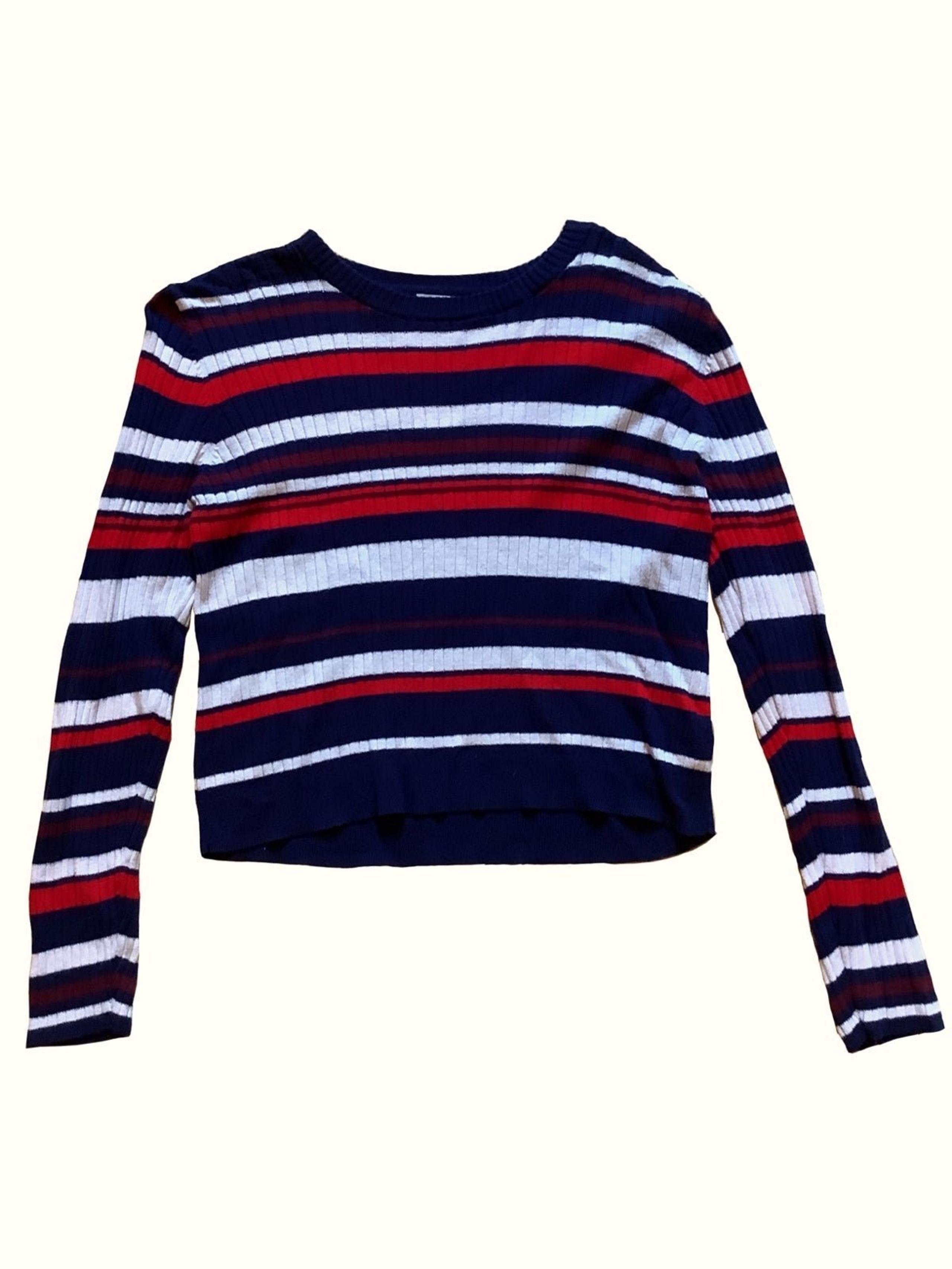Mossimo red, navy, and white knit ribbed long sleeve top size XL