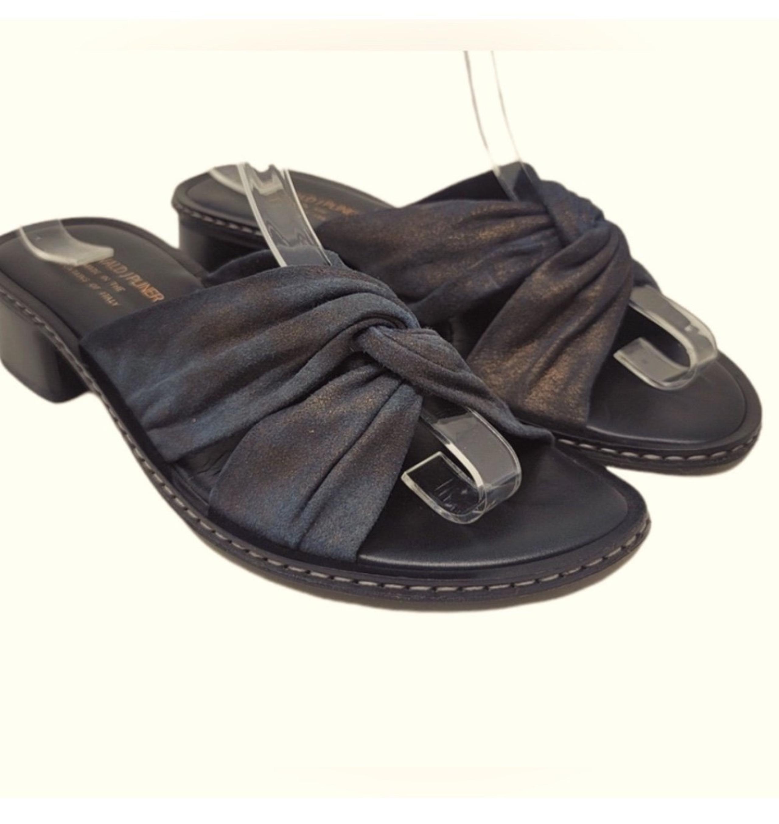 Donald J. Pliner Black Chunky Heel Sandals Slides Mules Knotted 7.5 Dress Shoes