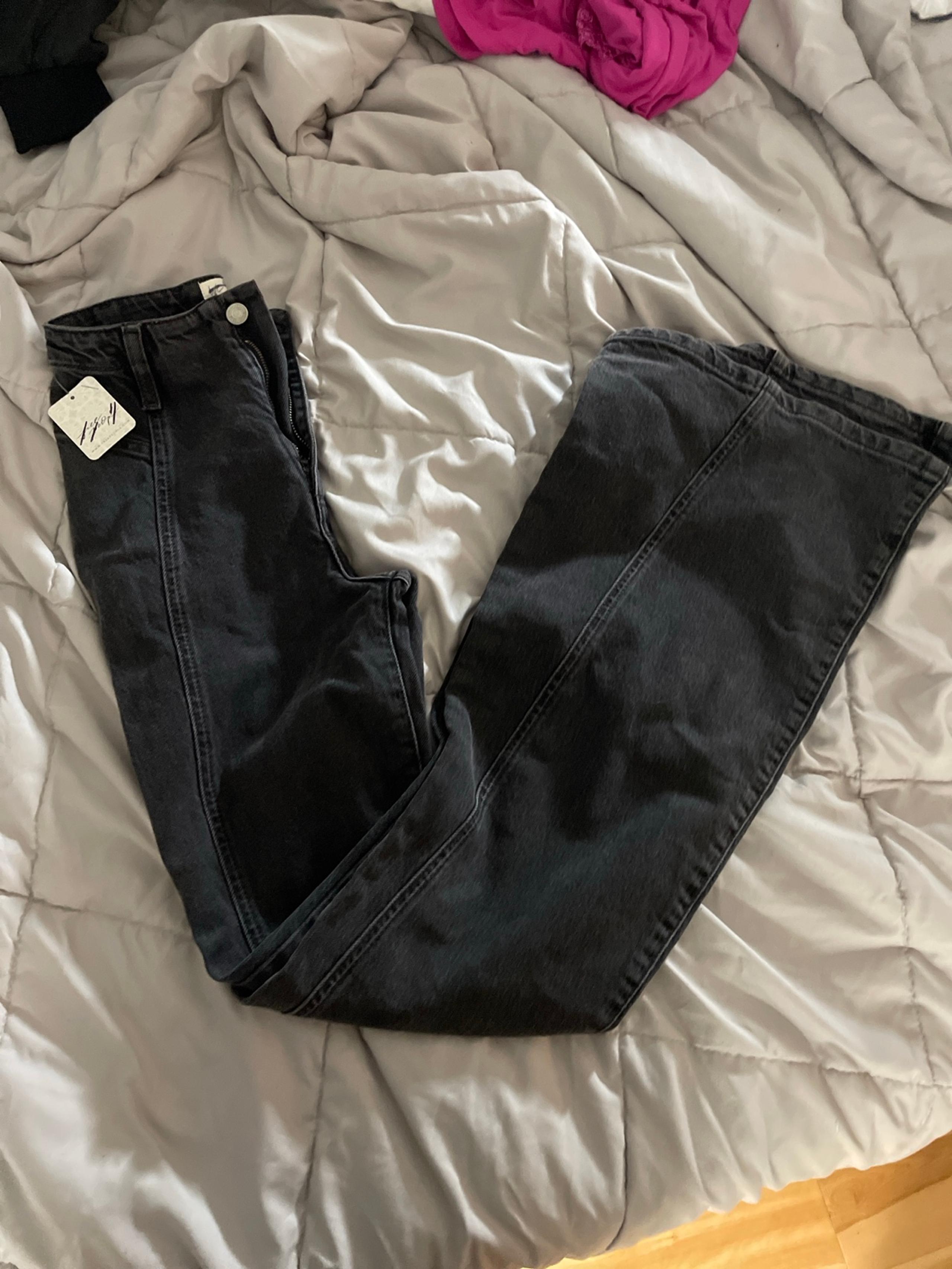 Free people small black coal boot/flared jeans