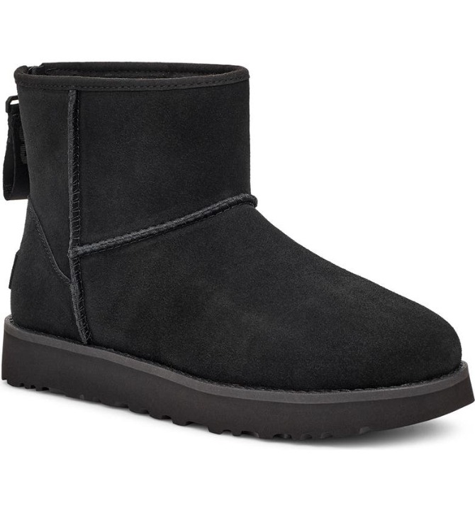 NIB UGG WOMEN'S MINI LOGO SUEDE SHEARLING BOOTS BLACK 8
