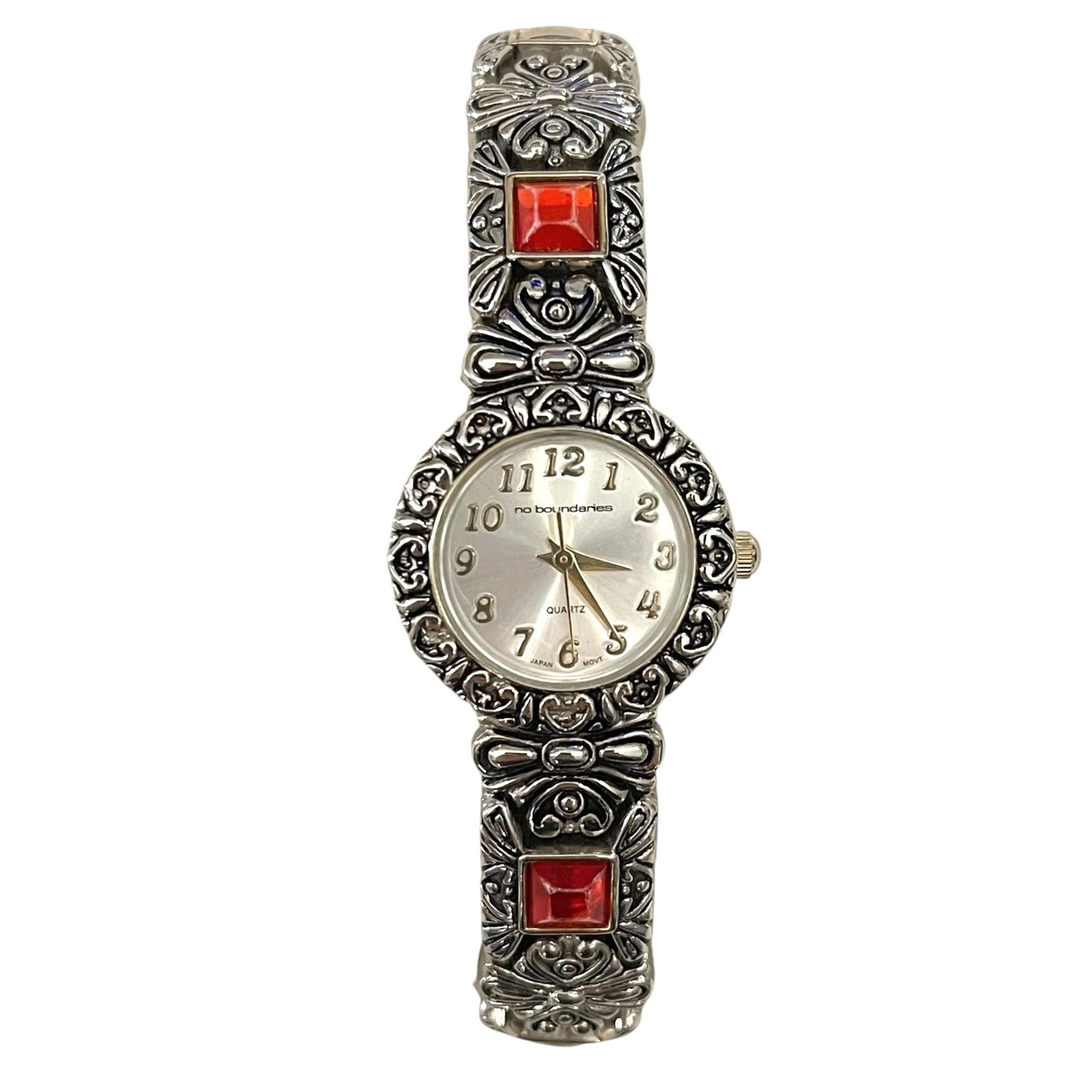 NO BOUNDARIES Women's Silver Tone BEJEWELED Watch STAINLESS STEEL - NEW BATTERY