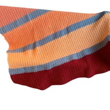Handmade Blue Orange Red Striped Crocheted Acrylic Yarn Afghan Throw Blanket