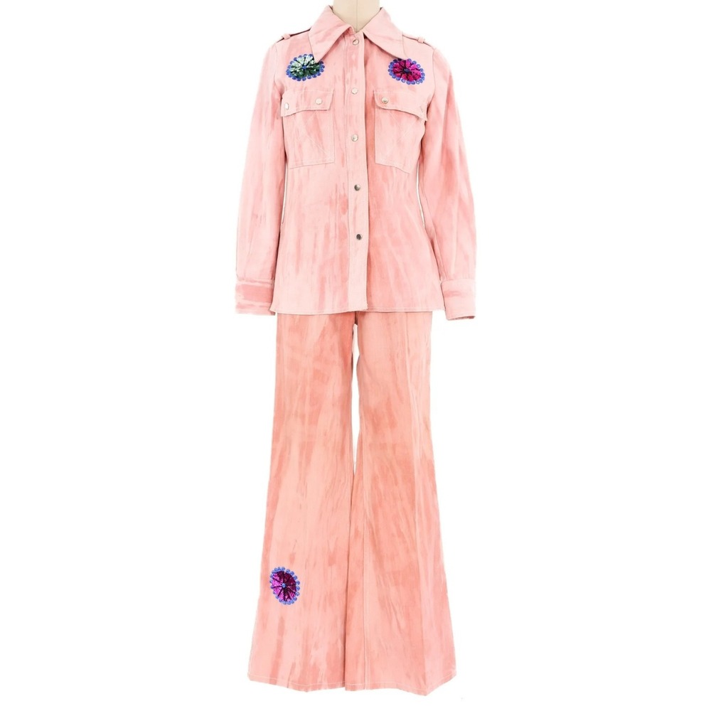 Maximum Suit Set 1970s Pink Tie Dyed Embellished Pant Jacket EnsembleRetro Boho