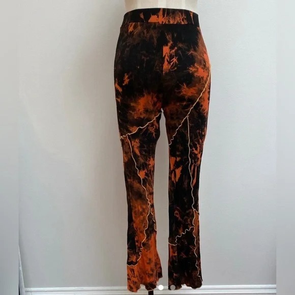 KIM SHUI Patchwork Orange Black Tie Dye Pants XS