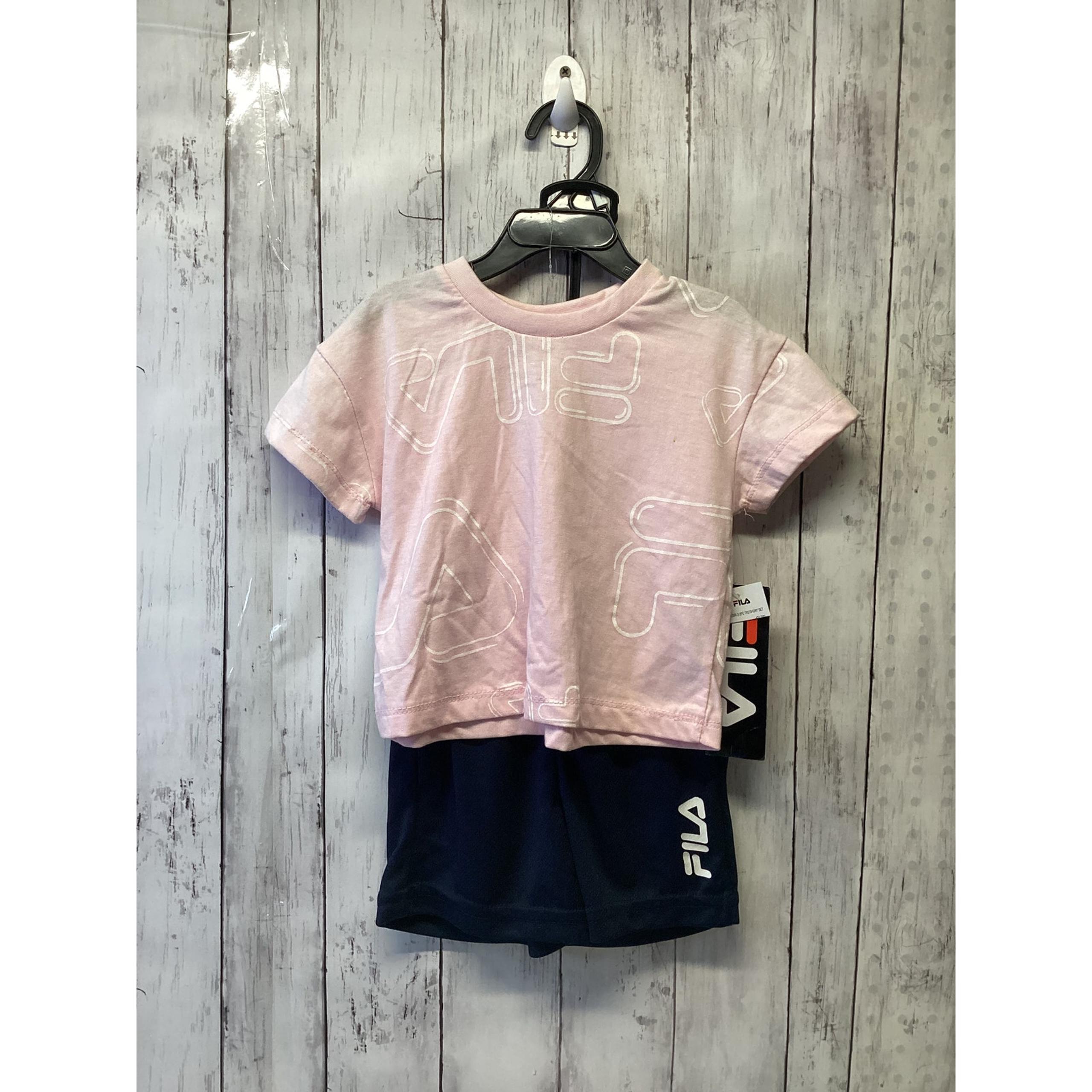NWT Fila Toddler Pink & Navy Casual Comfortable Playwear T-Shirt & Shorts Set 3T