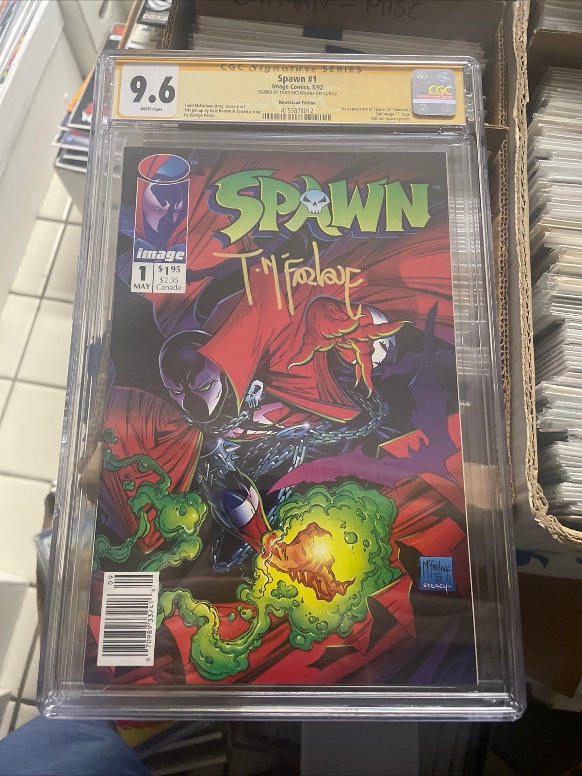 SPAWN 1 NEWSSTAND CGC 9.6 SS TODD MCFARLANE SIGNATURE RARE
