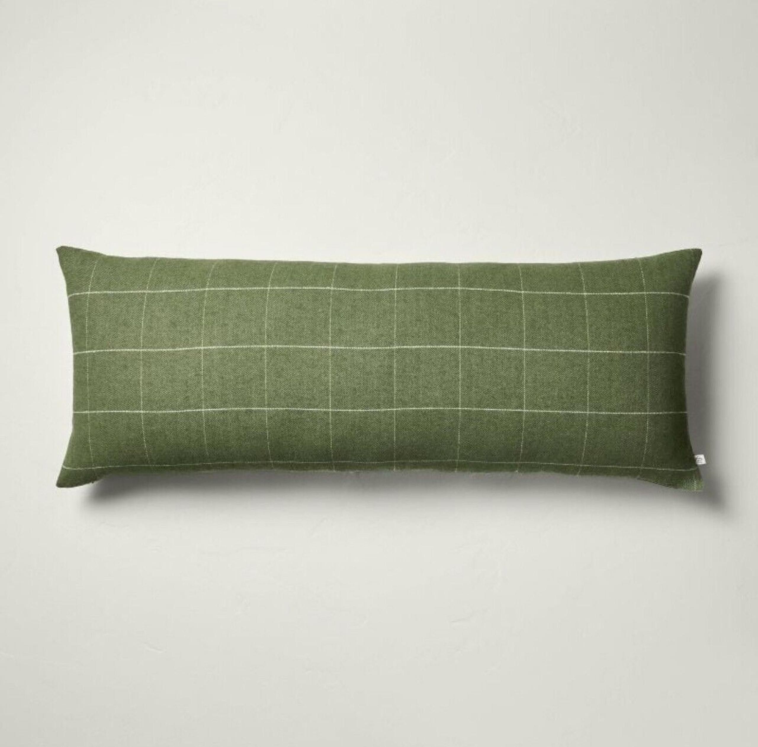 14"x36" Windowpane Plaid Oblong Pillow Dark Green - Hearth & Hand with Magnolia
