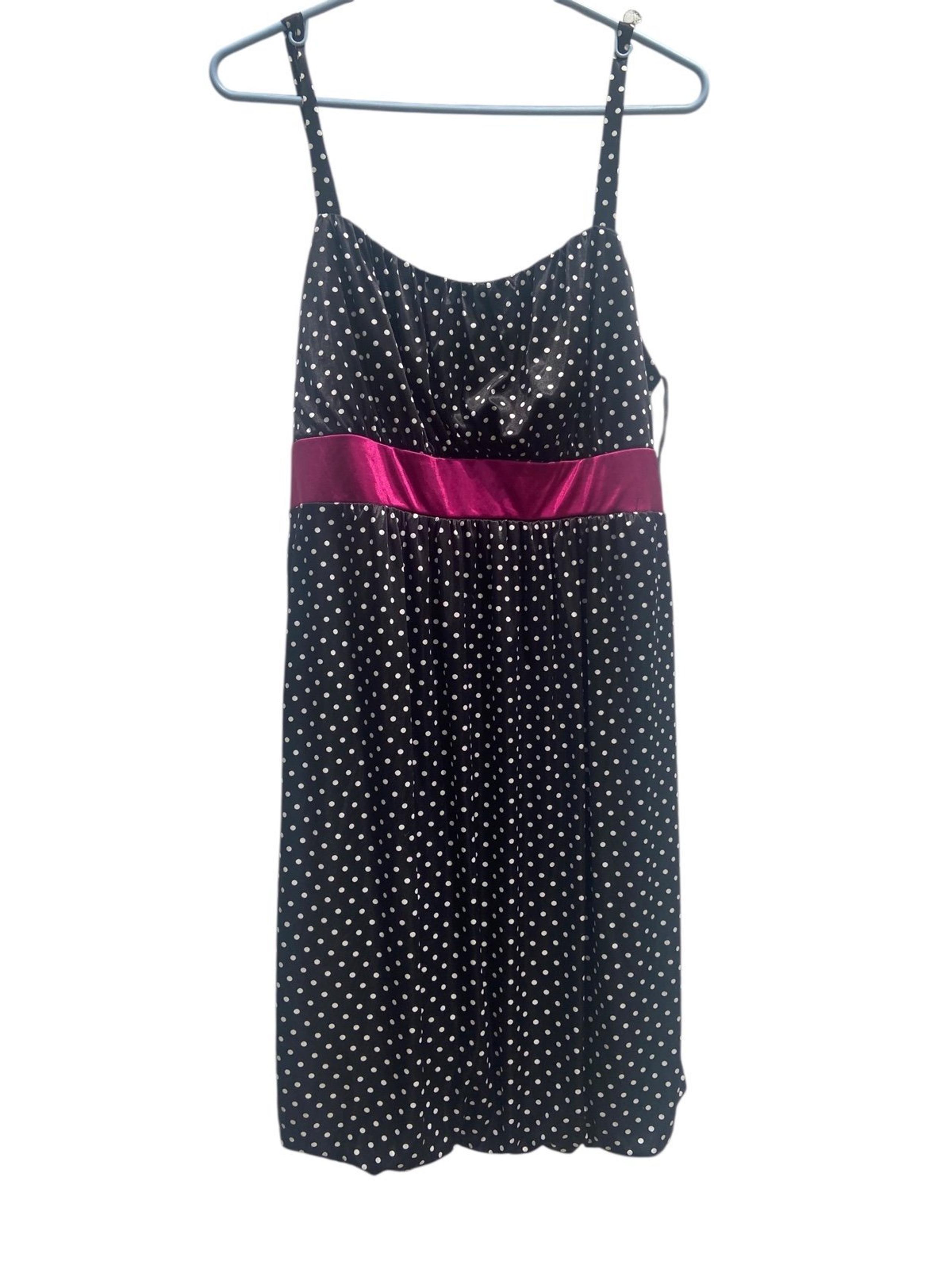 Maurices black white polkadot dress 1x women’s plus pink sash