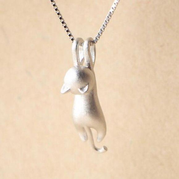 NEW 925 Silver Cute Cat Necklace