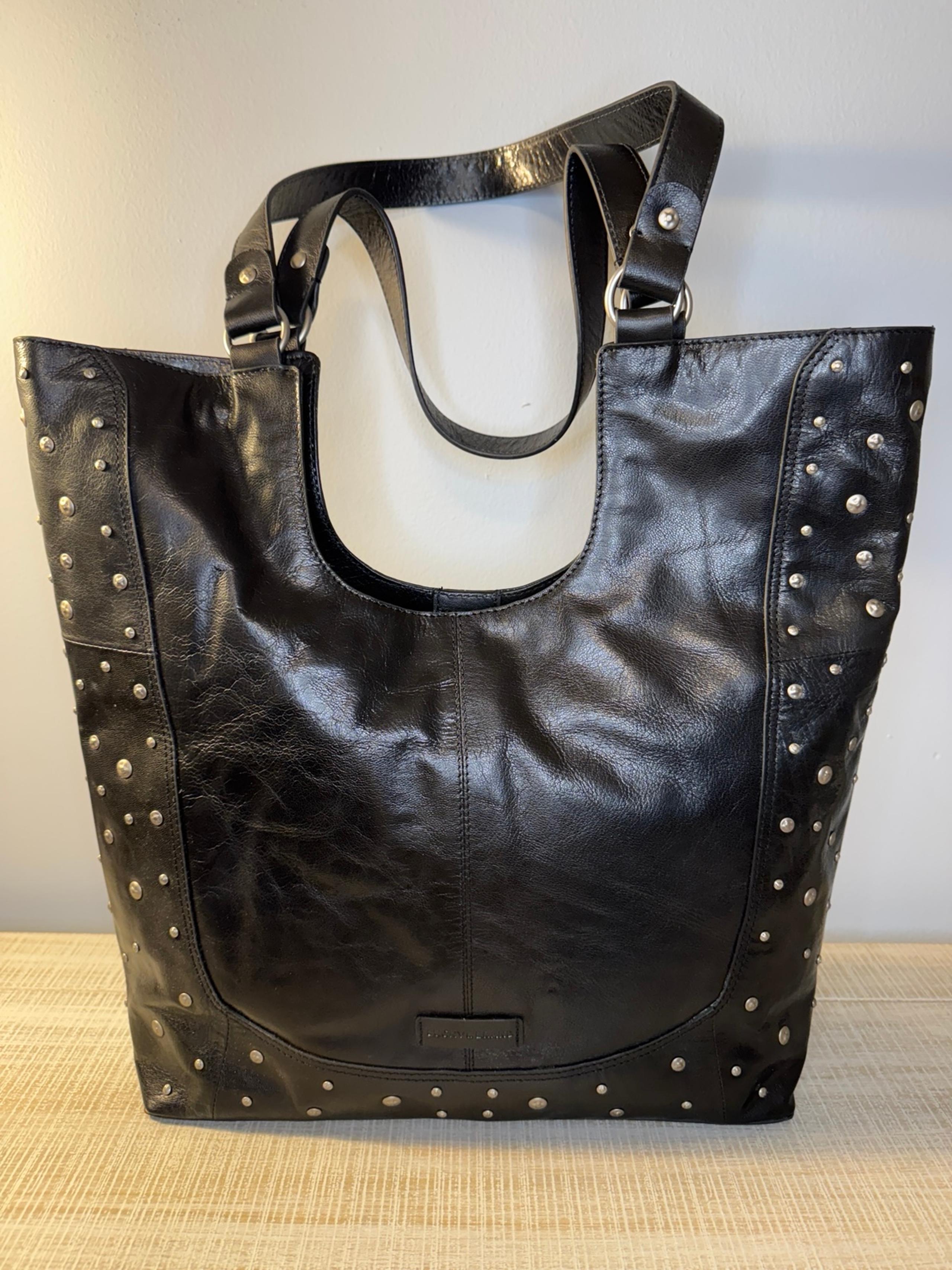 NWT Lucky Brand Sleek Black Leather Tote with Silver Studs