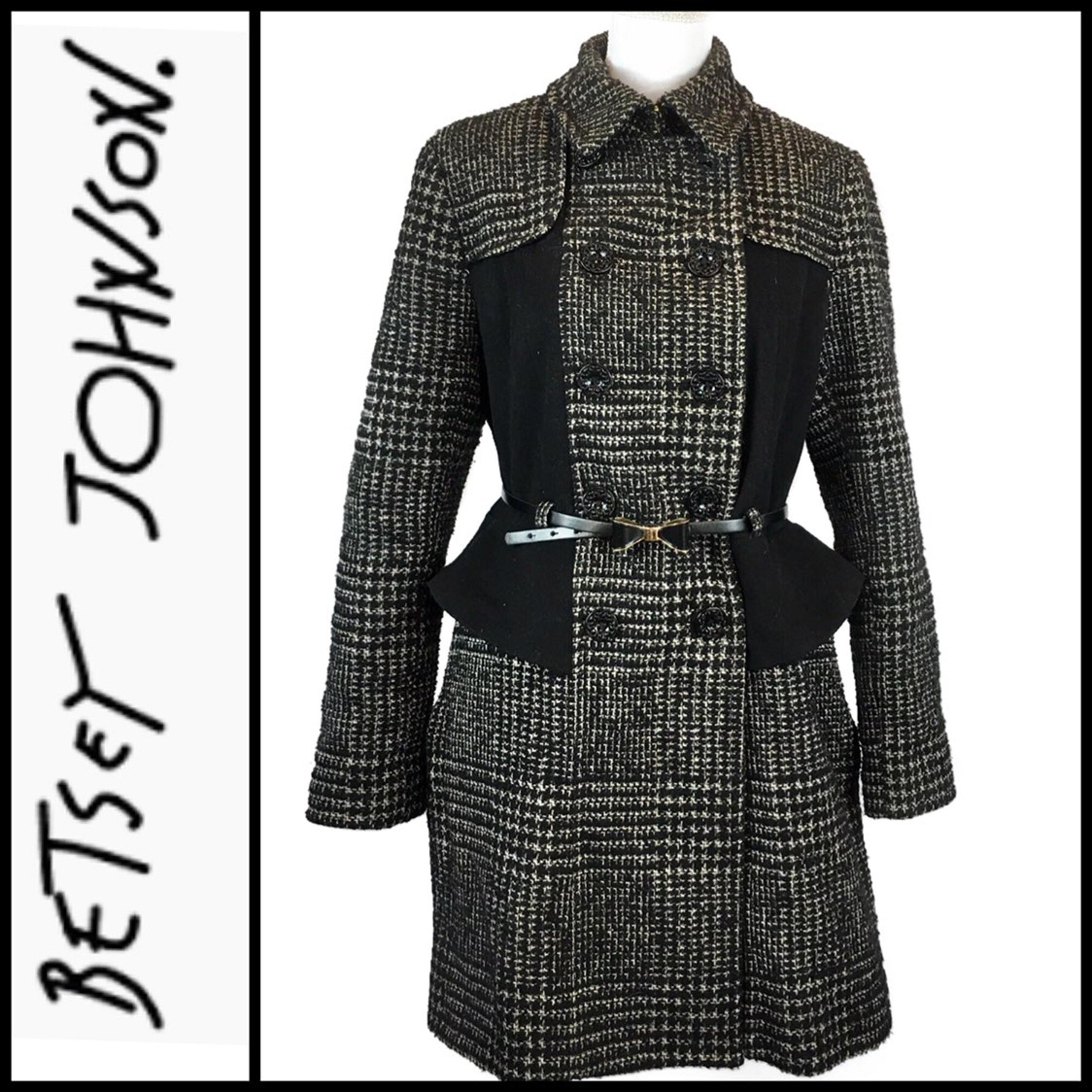 Betsey Johnson Plaid Peplum Pea Coat 10