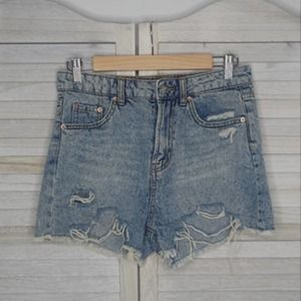 Wild Fable High Rise Mom Jeans Shorts Acid Wash Distressed Frayed Womens 6 Blue