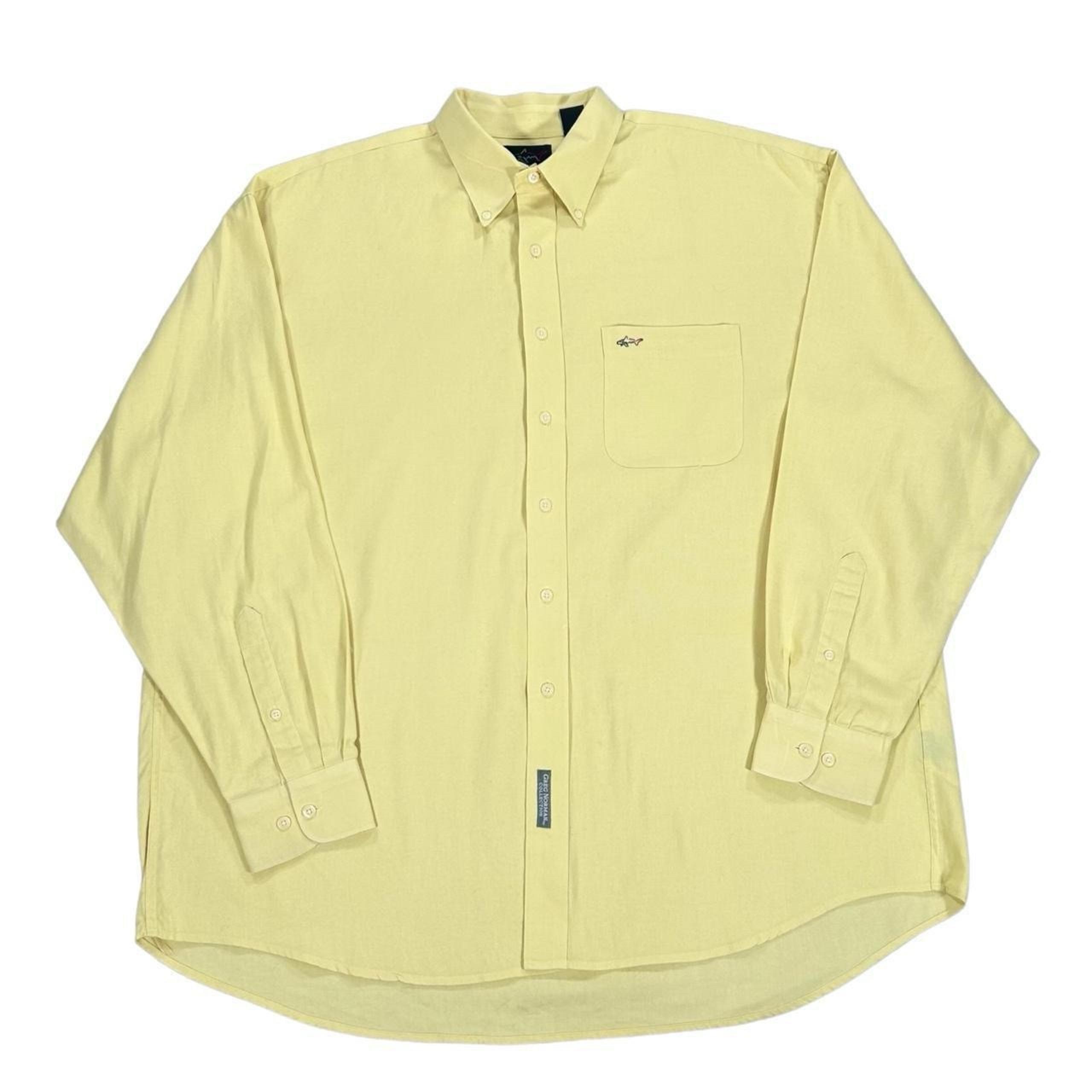Vintage Greg Norman Men's Yellow Long Sleeve Casual Button Up Shirt Size XL