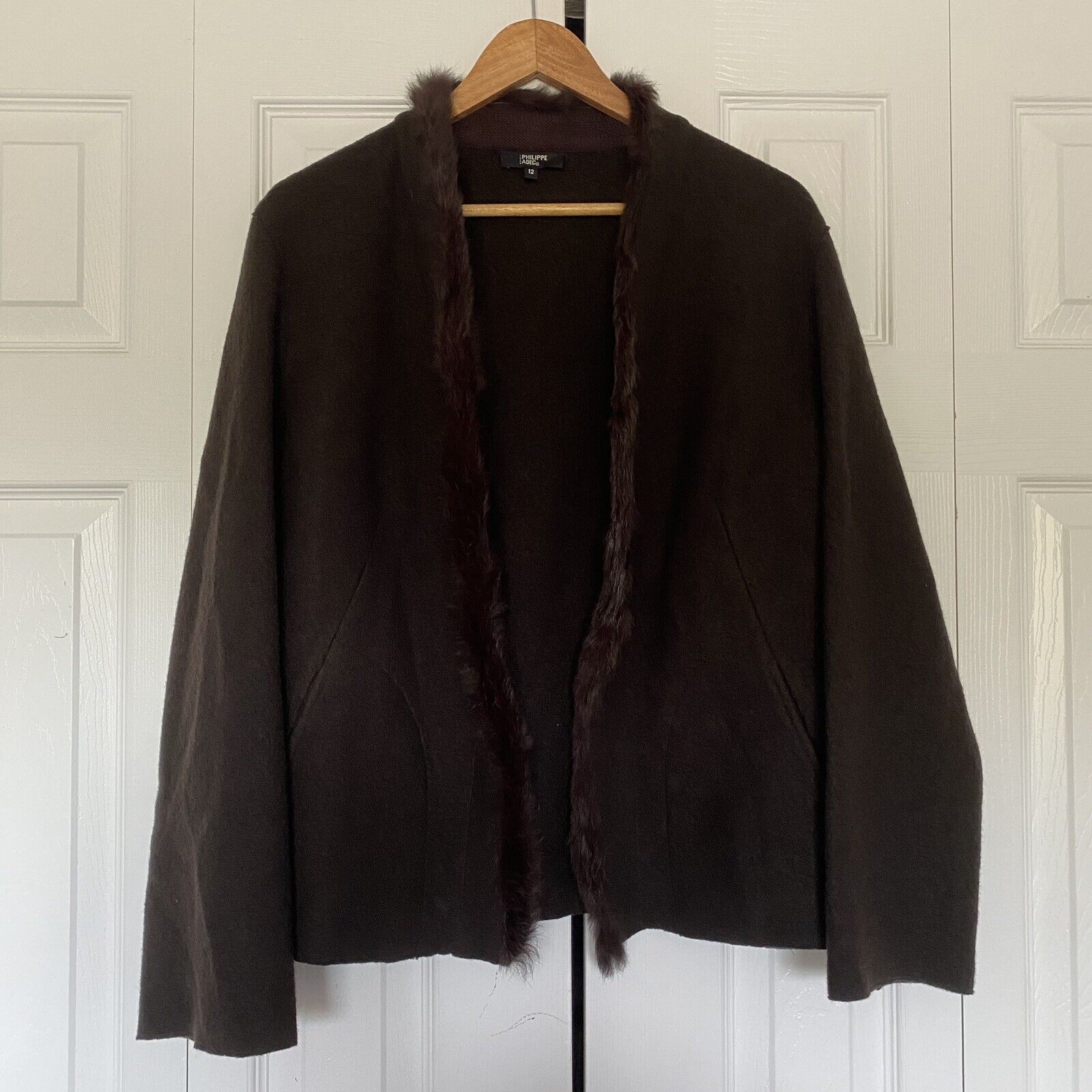 Women’s Philippe Adec Brown Open Front Cardigan Blazer Size 12