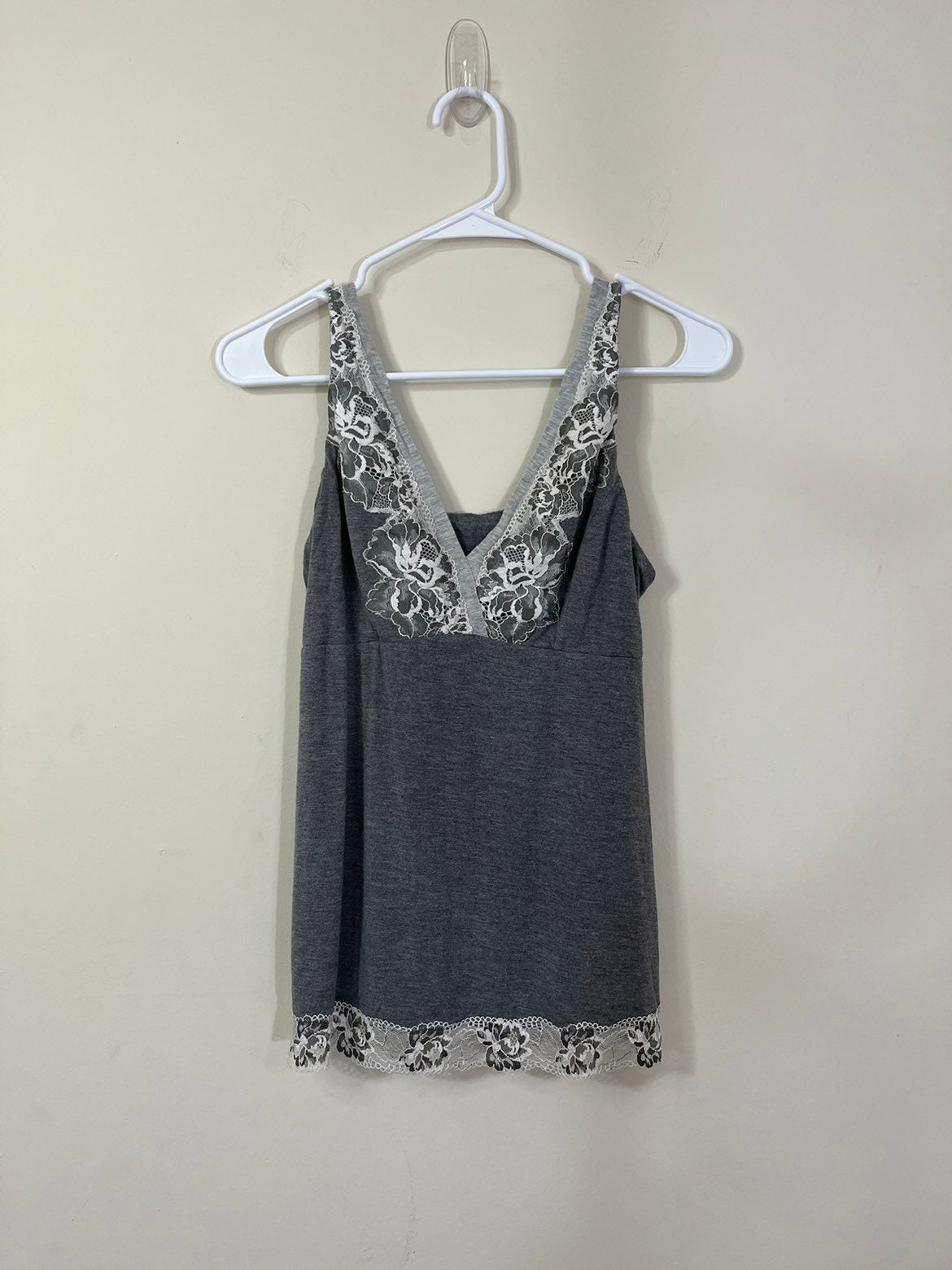 Soma Gray and White Lace Sleep Tank Top