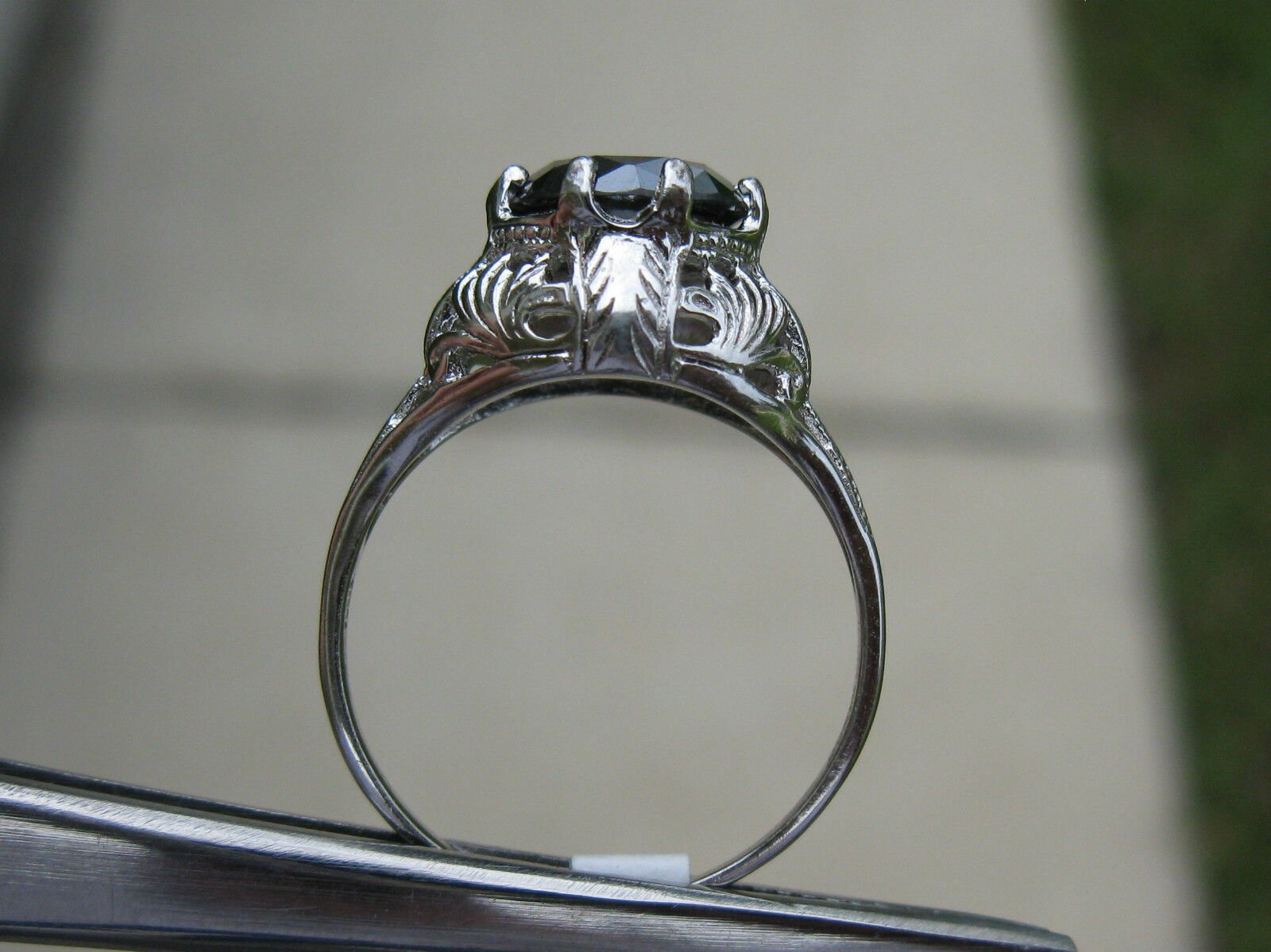 2.25ct BLACK DIAMOND RING,VINTAGE EDWARDIAN STYLE,APPRAISA L,FREE DIAMOND TESTER