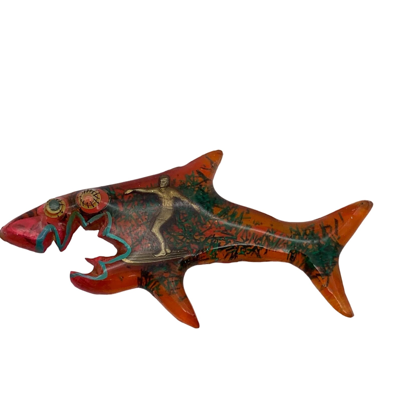 Mary Delane Shark Surfer Resin Multicolor Brooch 1992