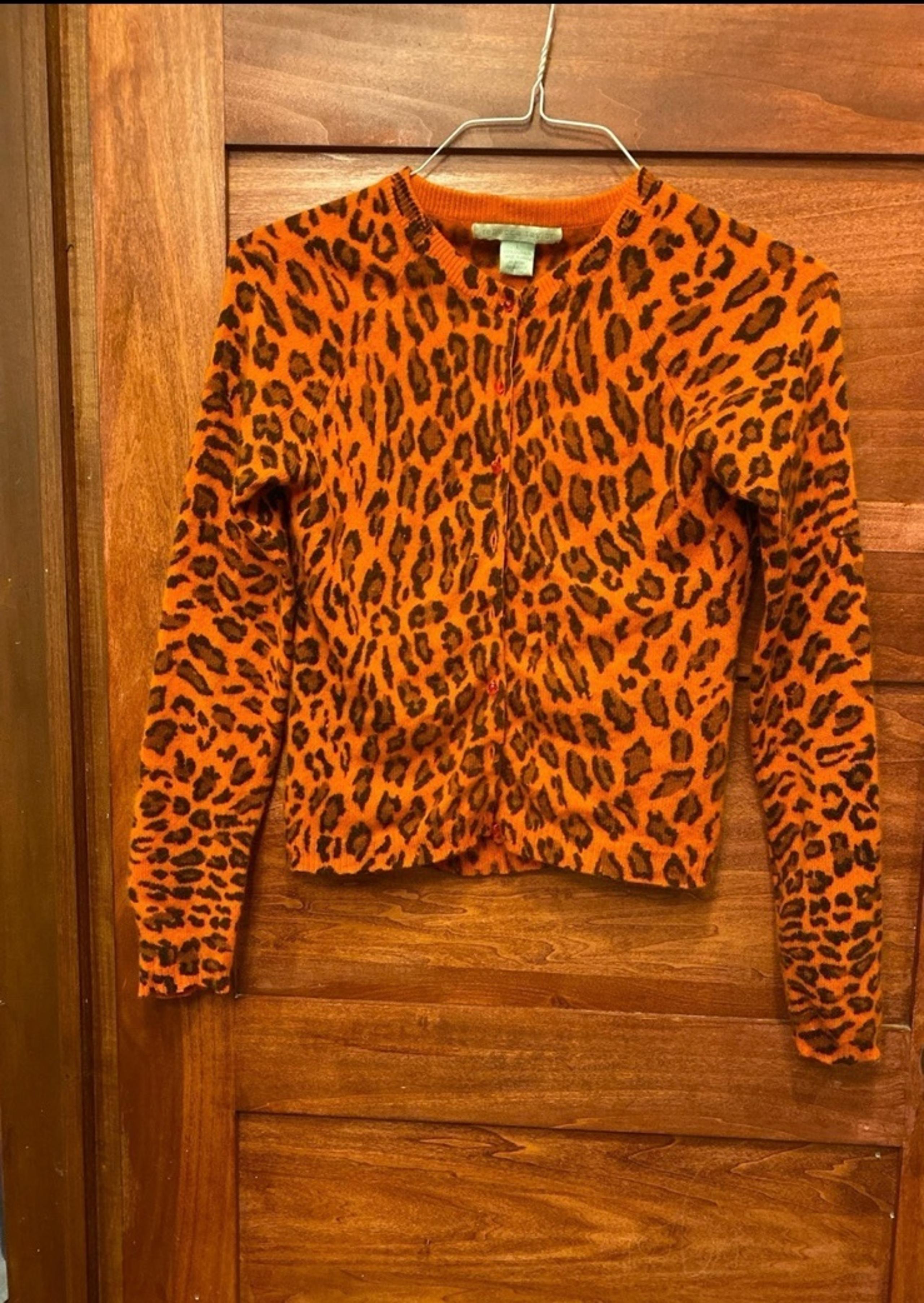 100% Cashmere Rebecca Taylor Cardigan Leopard Print Pearl Button Size L
