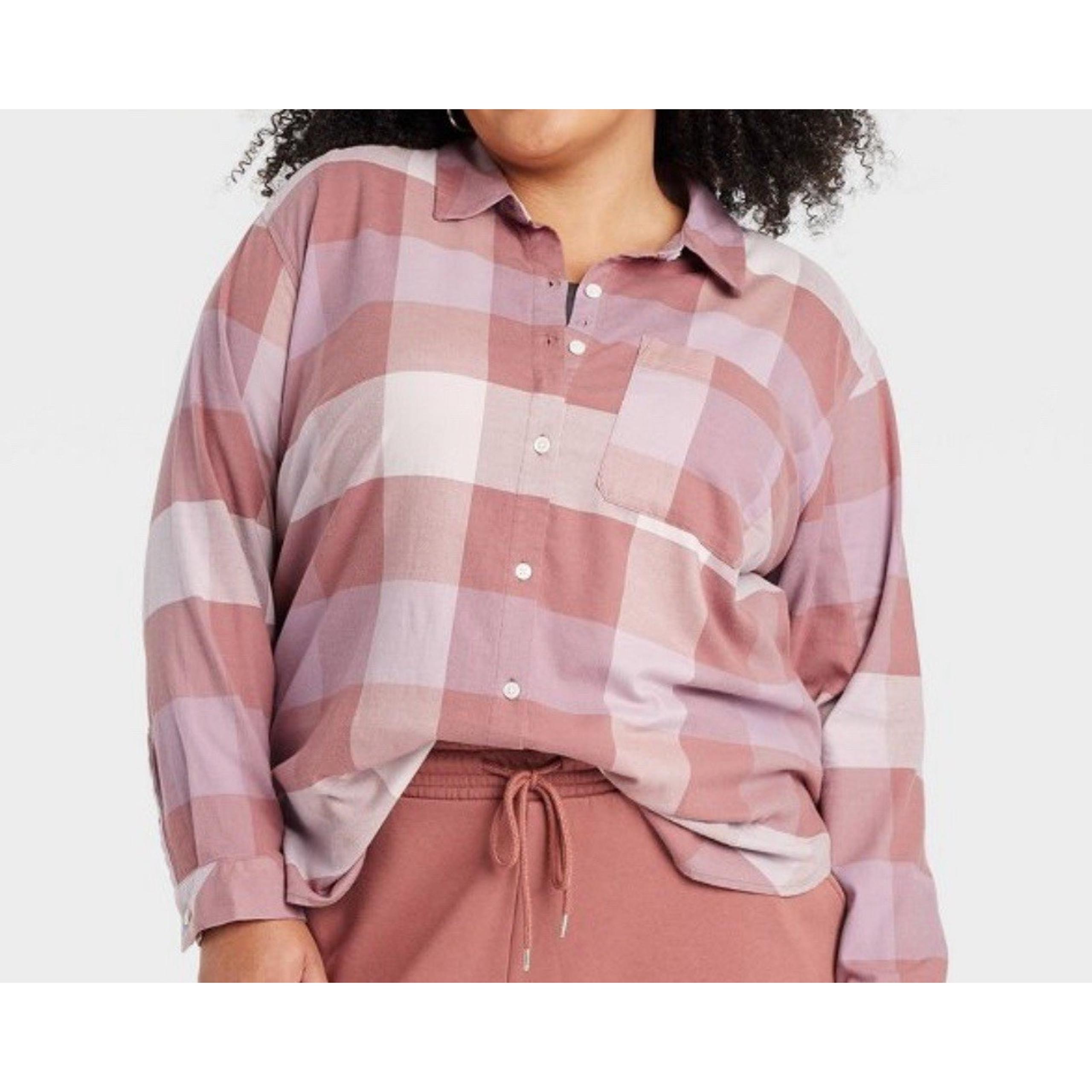 Ava & Viv Shirt Women’s Size 2X Long Sleeve Button Down Flannel Blush Plaid
