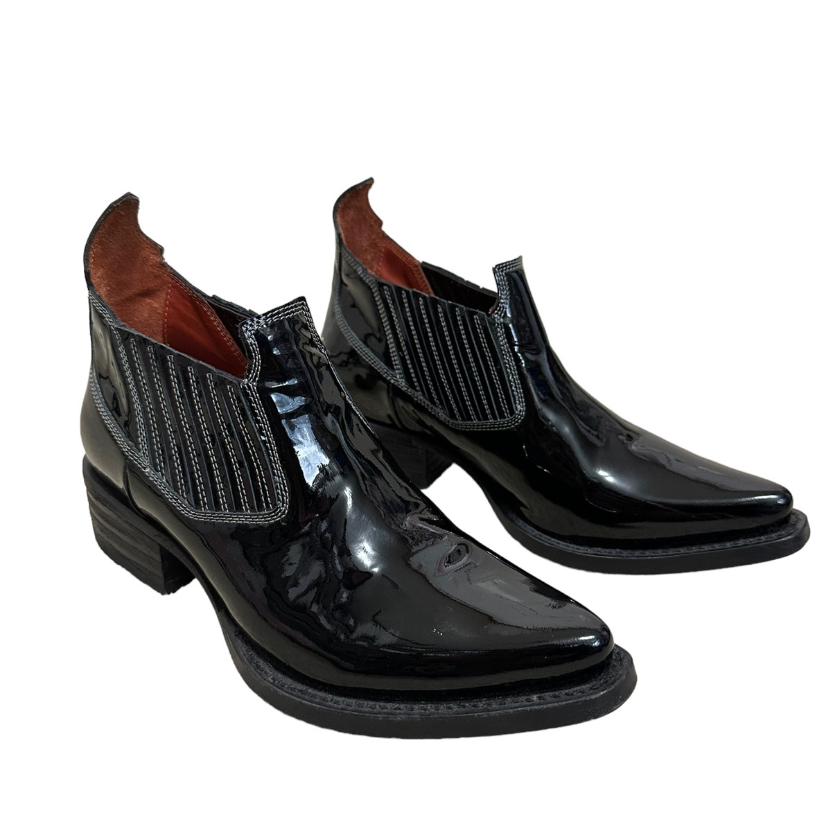 Acne studios gabby western short bootS black patent leather size 35 700