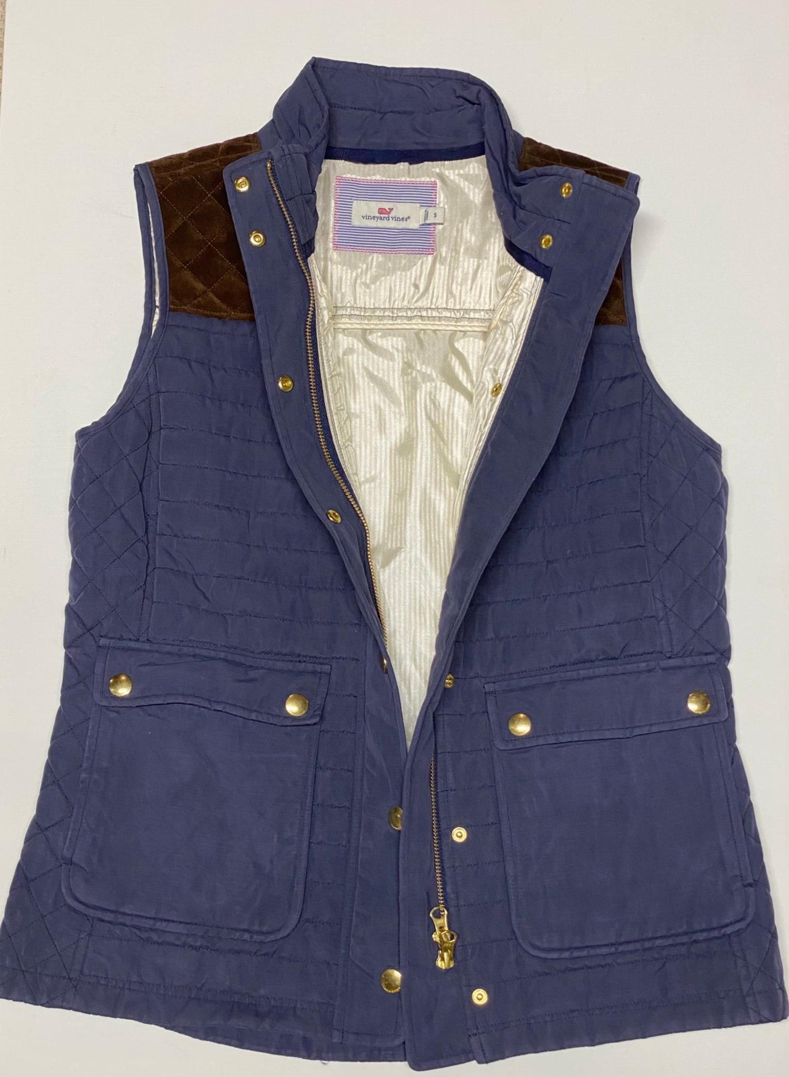 Women's Vineyard Vines Quilted Hunting Vest Navy Brown Size Small