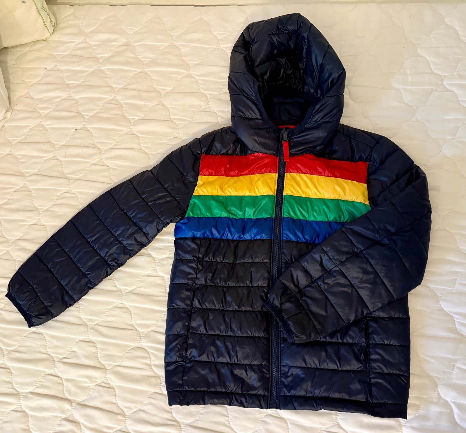 Primary Puffer Rainbow Stripe Jacket (8-9y)
