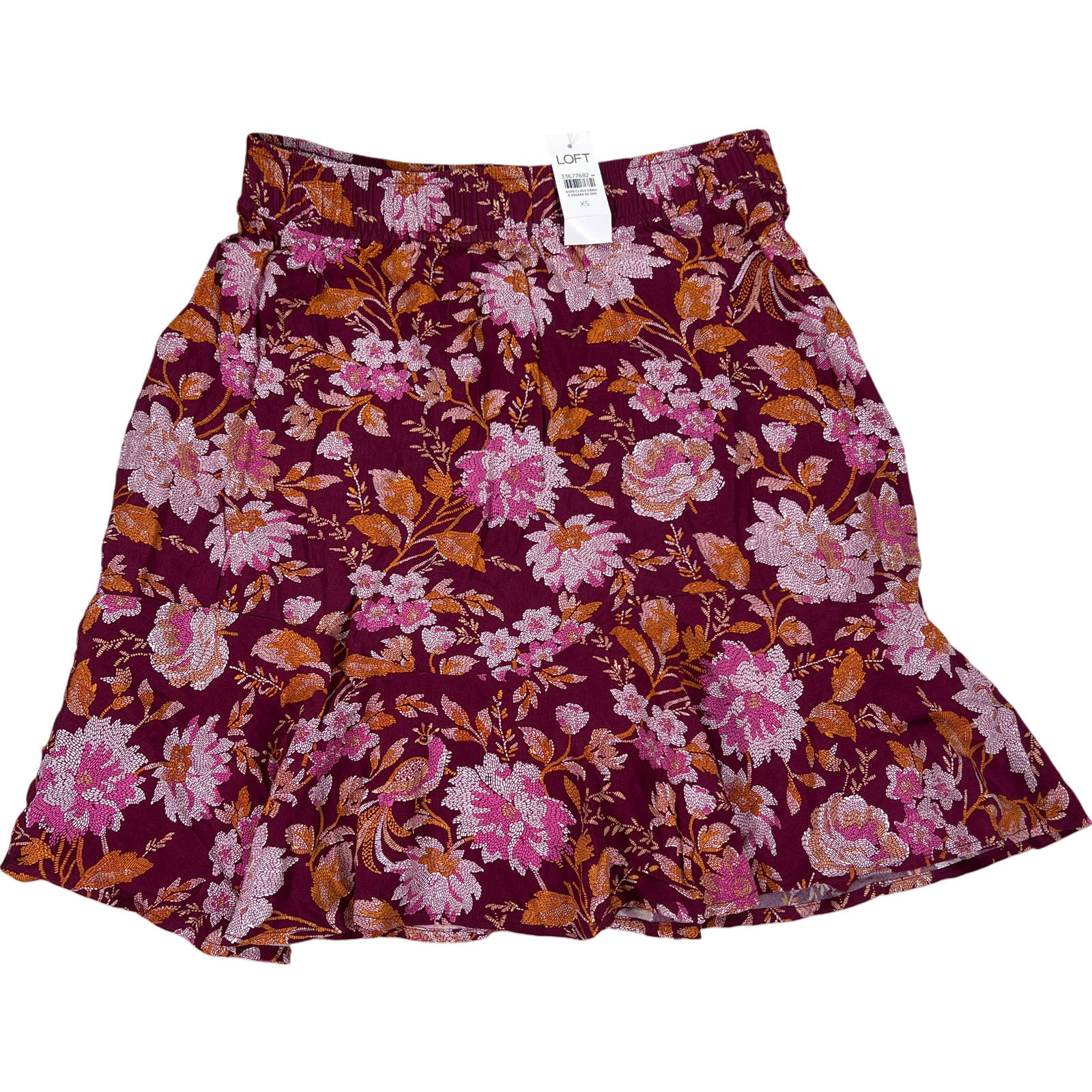 NEW LOFT Women's Burgundy/Purple Floral Stretch Waist Skirt - XS