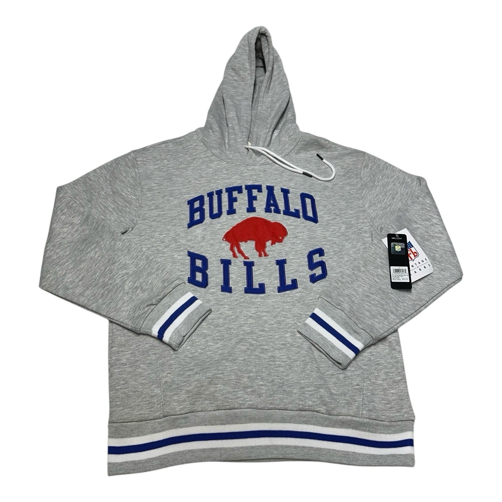 Buffalo Bills Hoodie Mens Sz M Gray NFL Vintage Marks Throwback Sweatshirt Retro