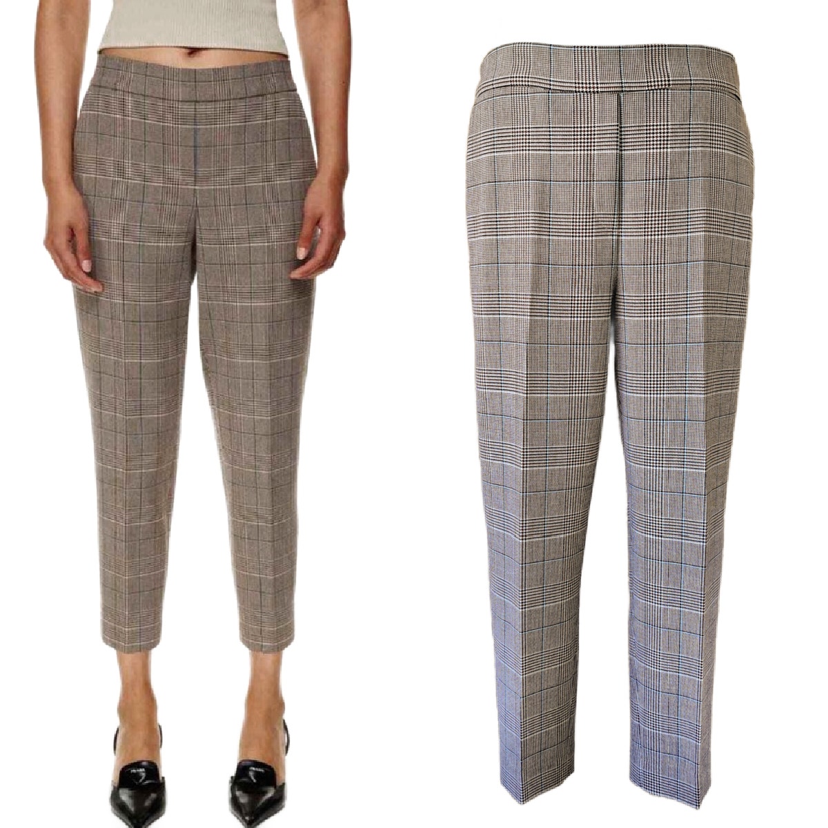 BABATON Aritzia Conan Plaid Mid Rise Cropped Dress Pant Sz 10 Brown Black Cream
