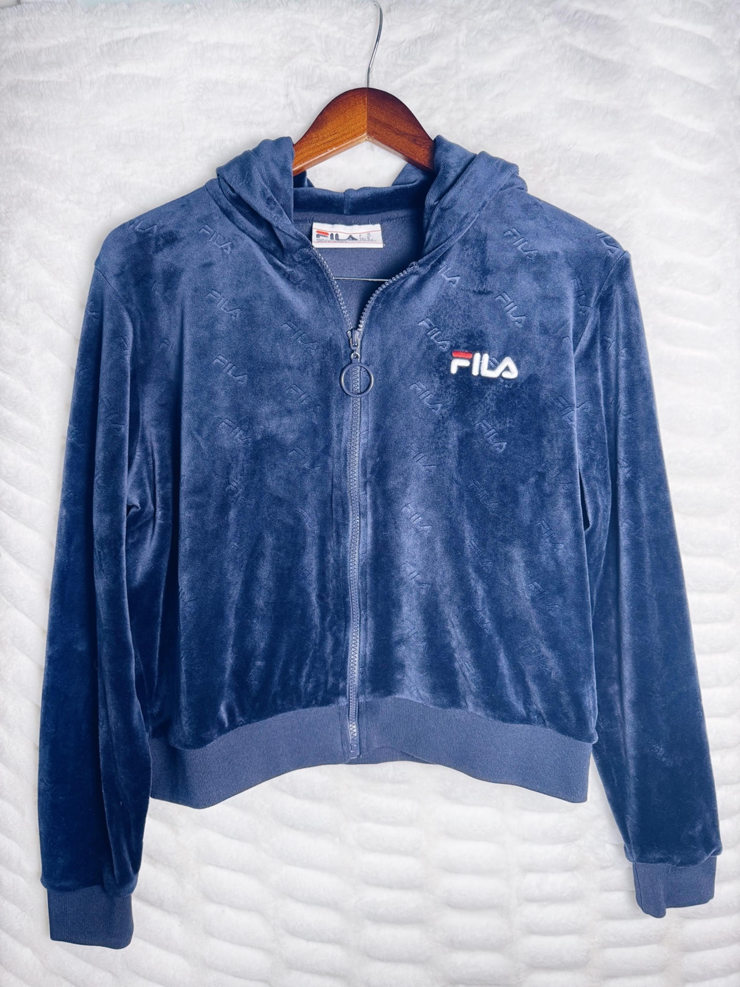 ✨Y2K FILA Women’s Blue Velour Zip Hoodie