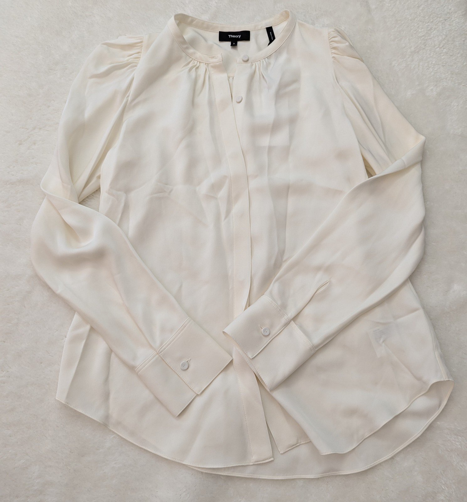 Clothes - Top - Theory Ivory Ruched Silk Blouse
