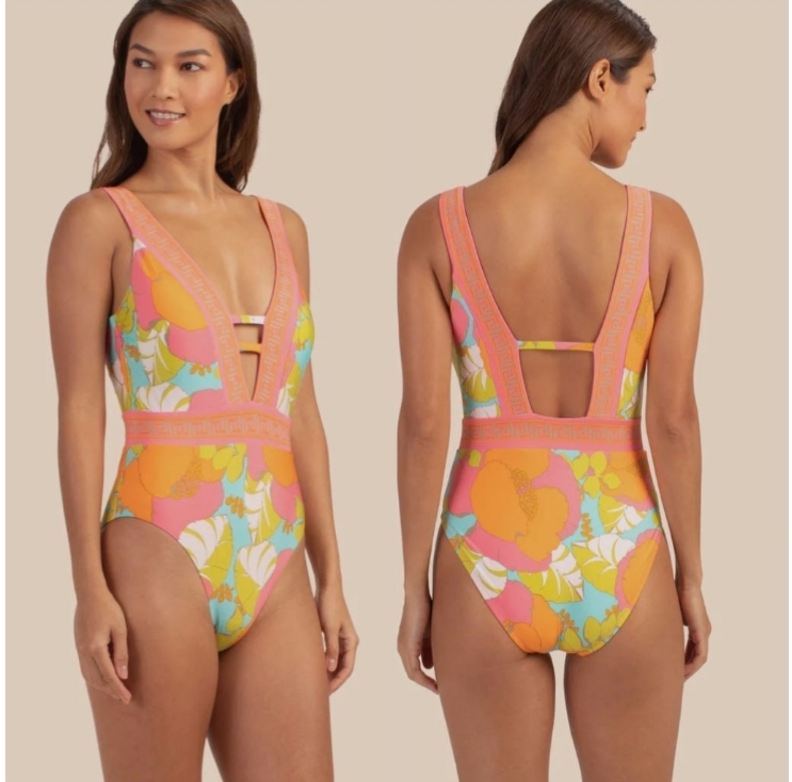 Trina Turk PLAYA DE FLOR PLUNGE One-Piece Swimsuit- Women's size 10