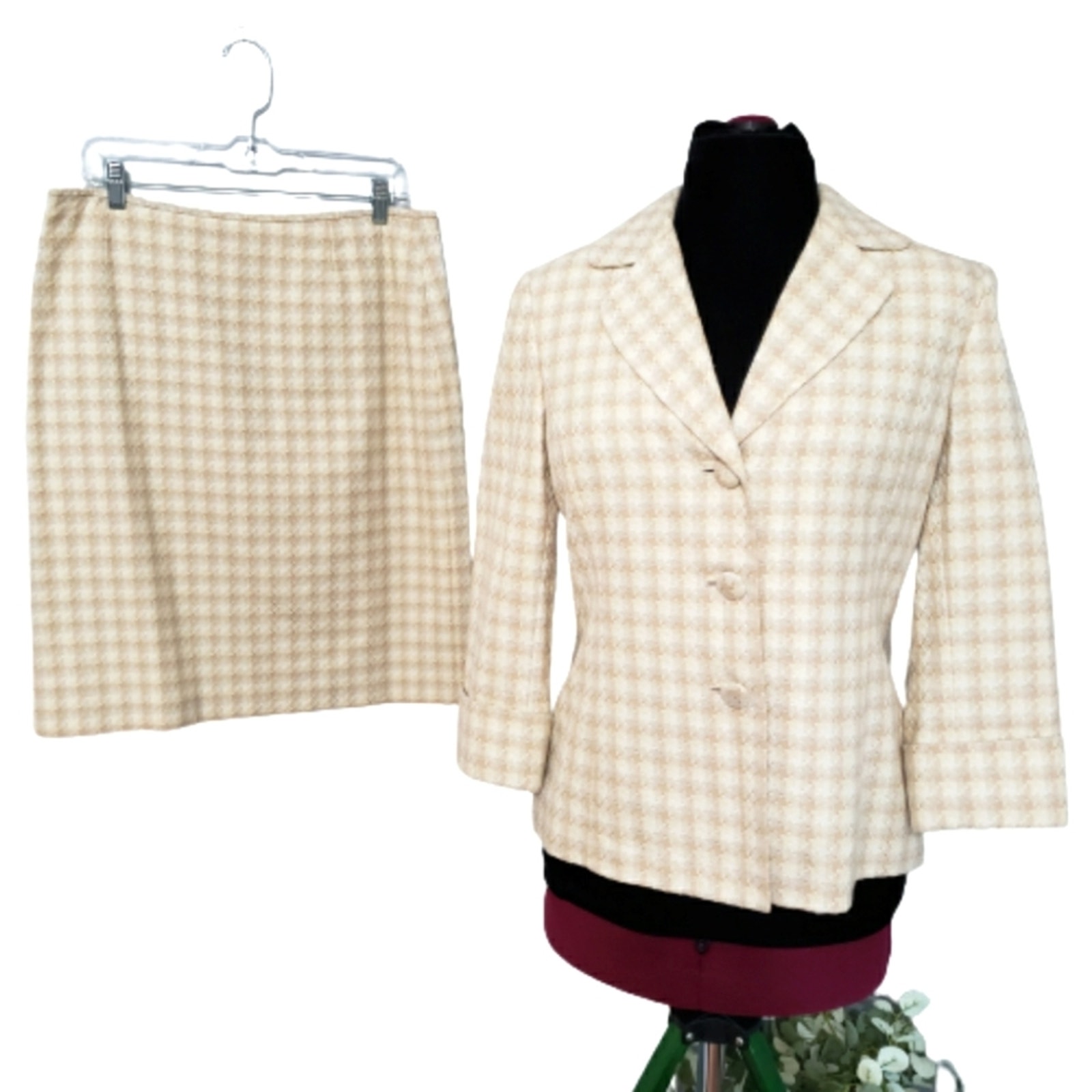 Vintage Preston & York Skirt Suit Pastel Yellow Cream Cotton Size 10 Corpcore