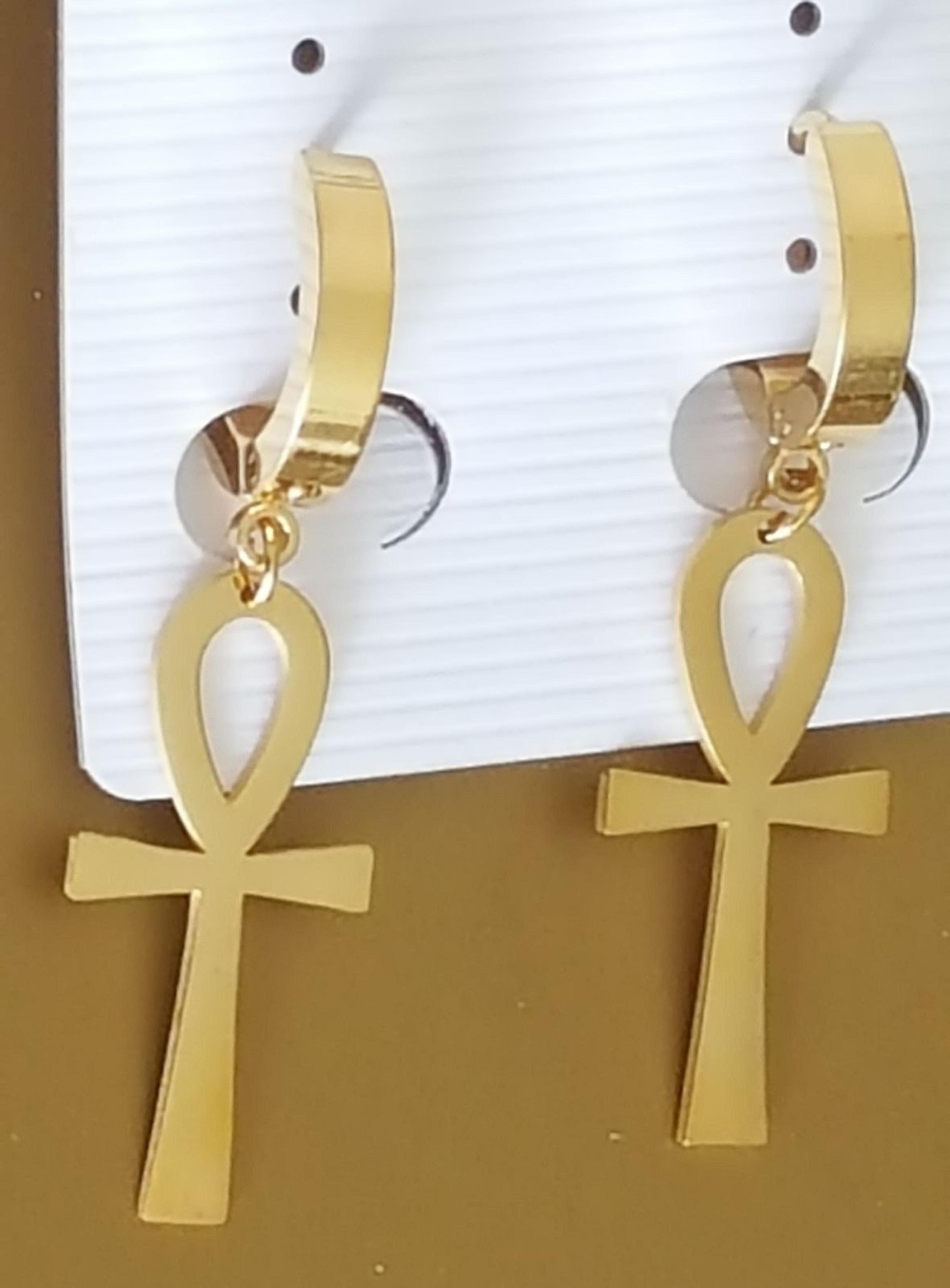 Cross Hoop Earrings Gold Stainless Steel