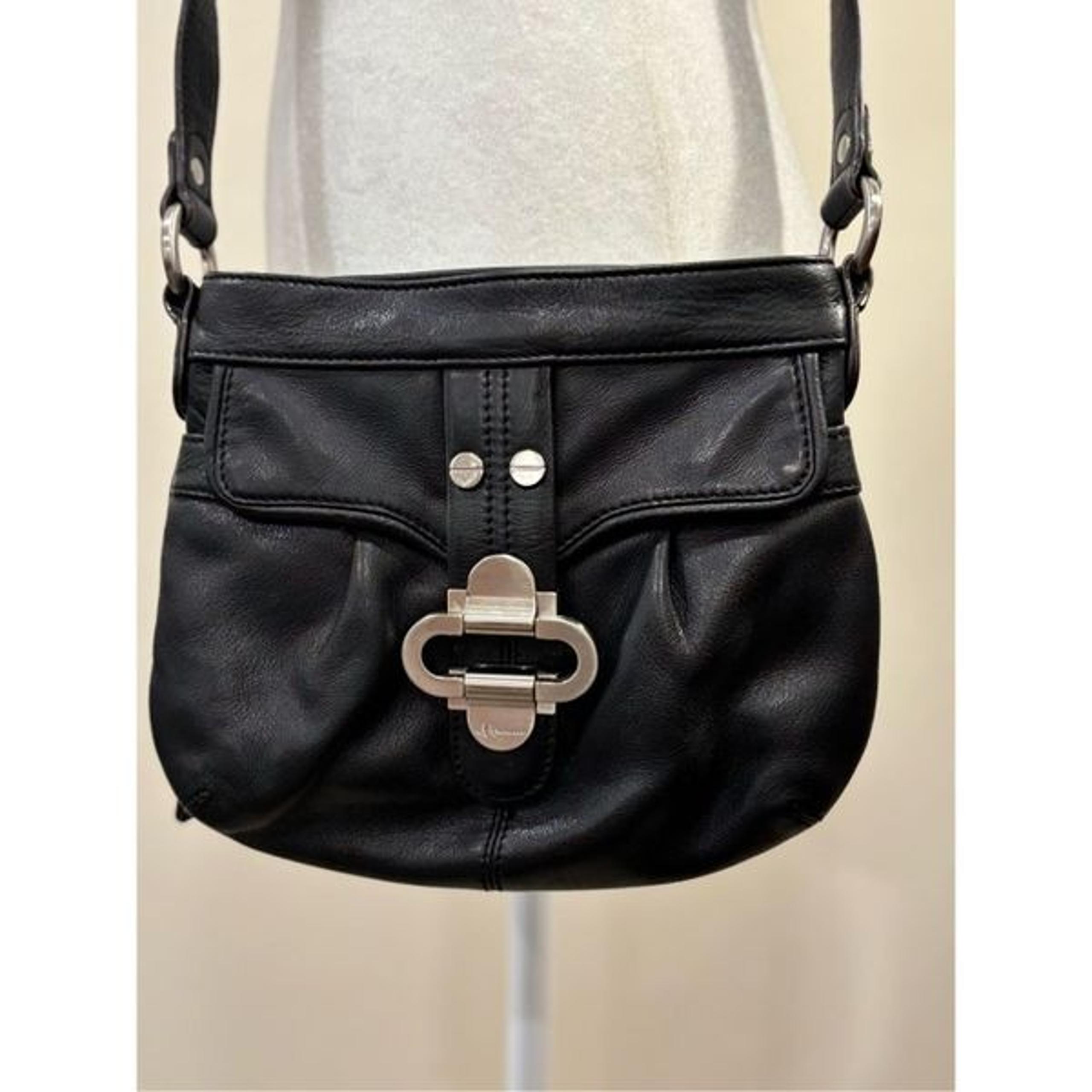B. Makowsky Women's Leather Buckle Accent Crossbody Bag Black OS