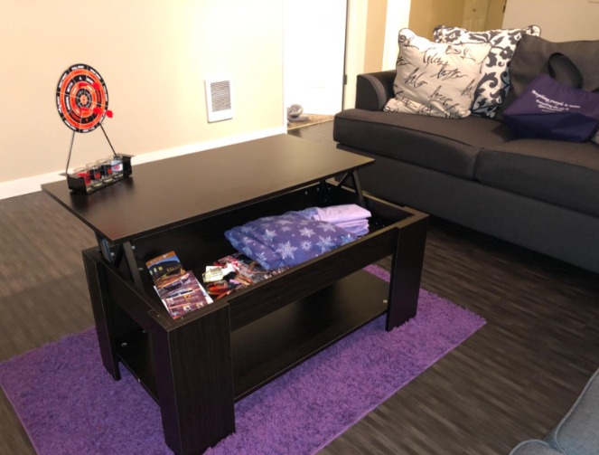 Lift-up Coffee Table Hidden Storage Cabinet Compartment Longlasting Brown Finish