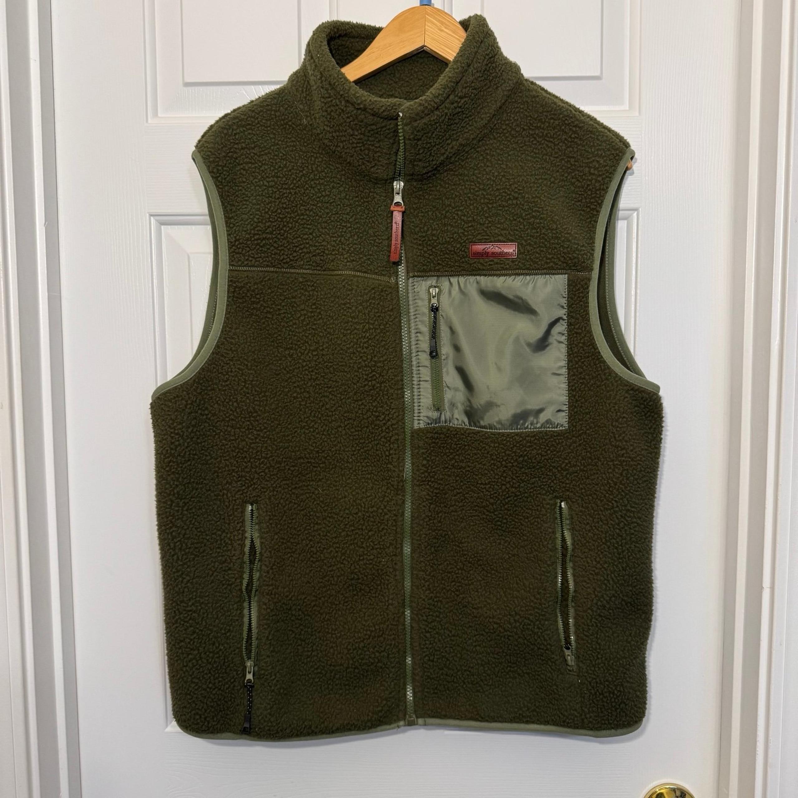Simply Southern Men’s Full Zip Green Fleece Vest Size Large