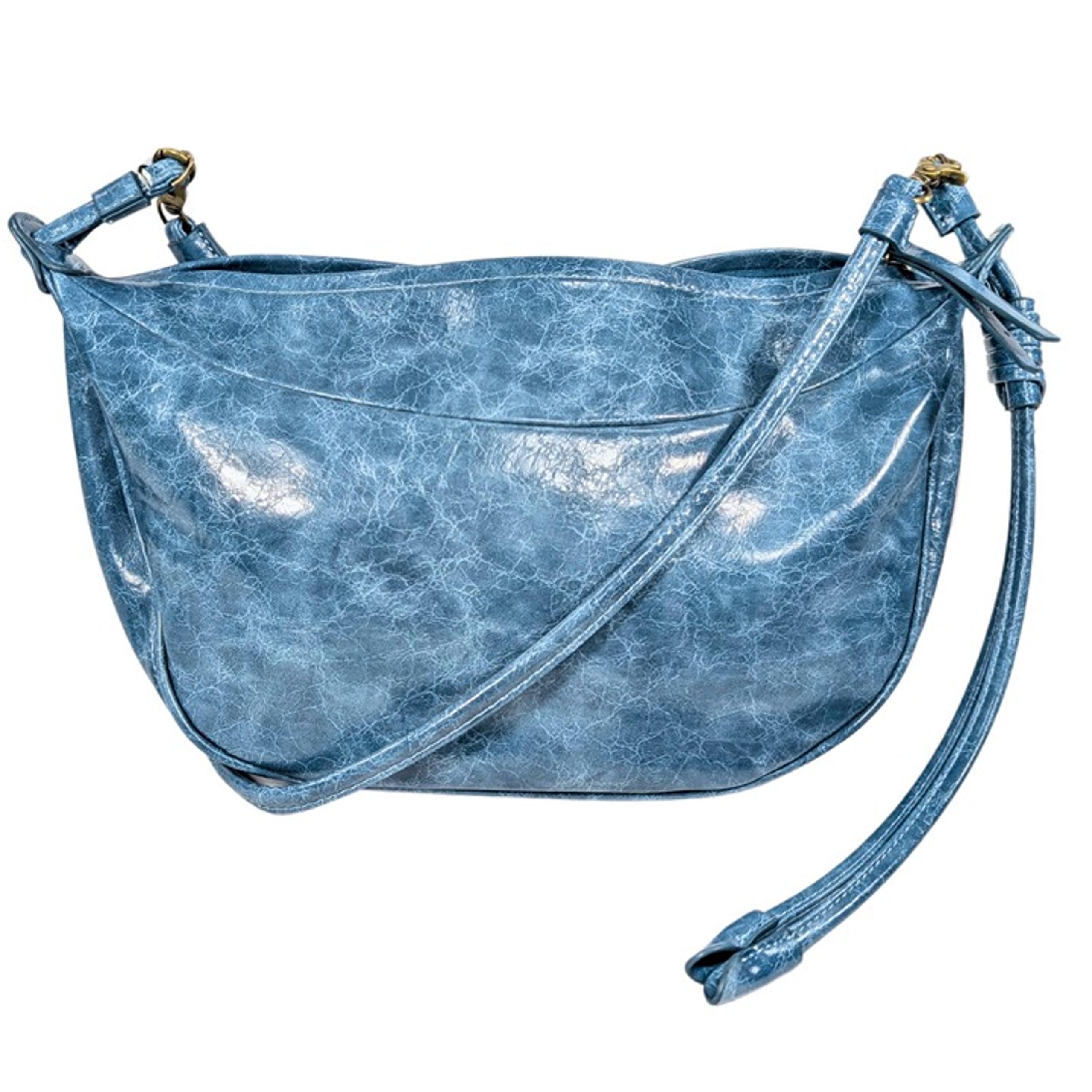 Anthropologie Blue Faux Leather Vinyl Large Zip Crossbody w/Tassel