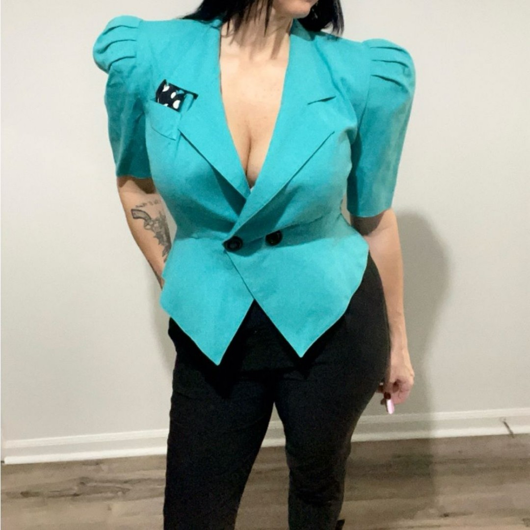 Caron Vintage 1980’s Era Blazer, Teal, Size: 8