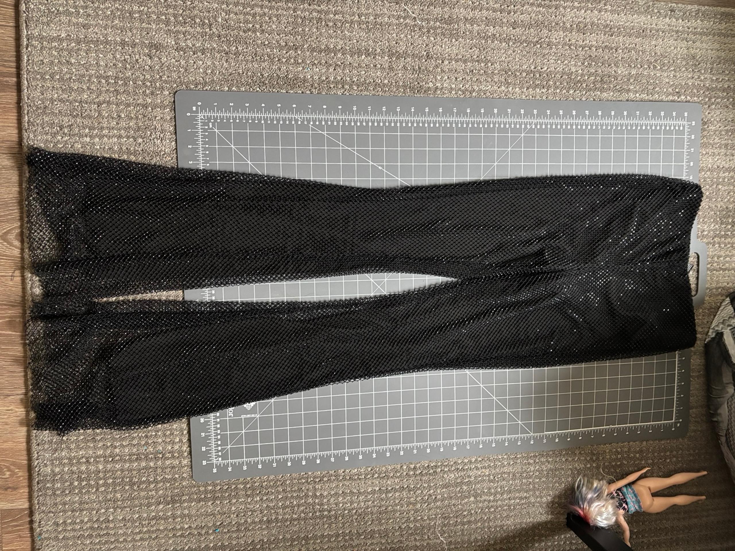 Women Diamond Rhinestone Fishnet Pants palazzo Mesh Pants Wide Leg Black Sz S