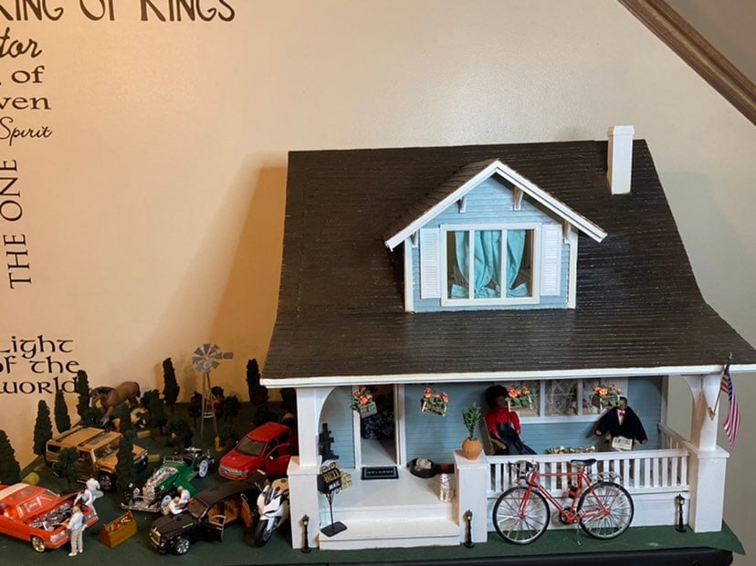 All wood hand painted dollhouse