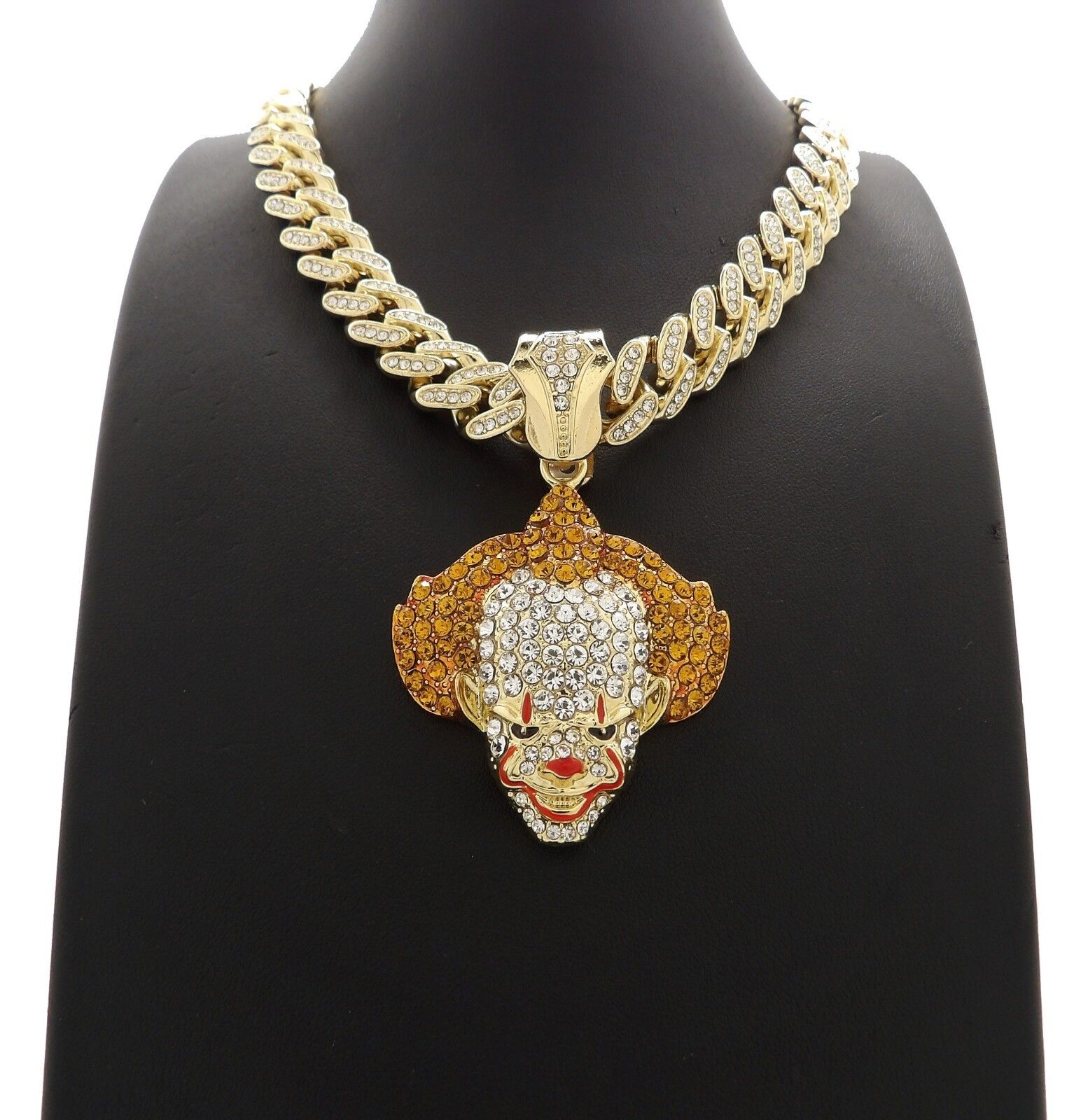 Hip Hop Pennywise pendant & 18 Full Iced Box Lock Miami Cuban Chain Necklace